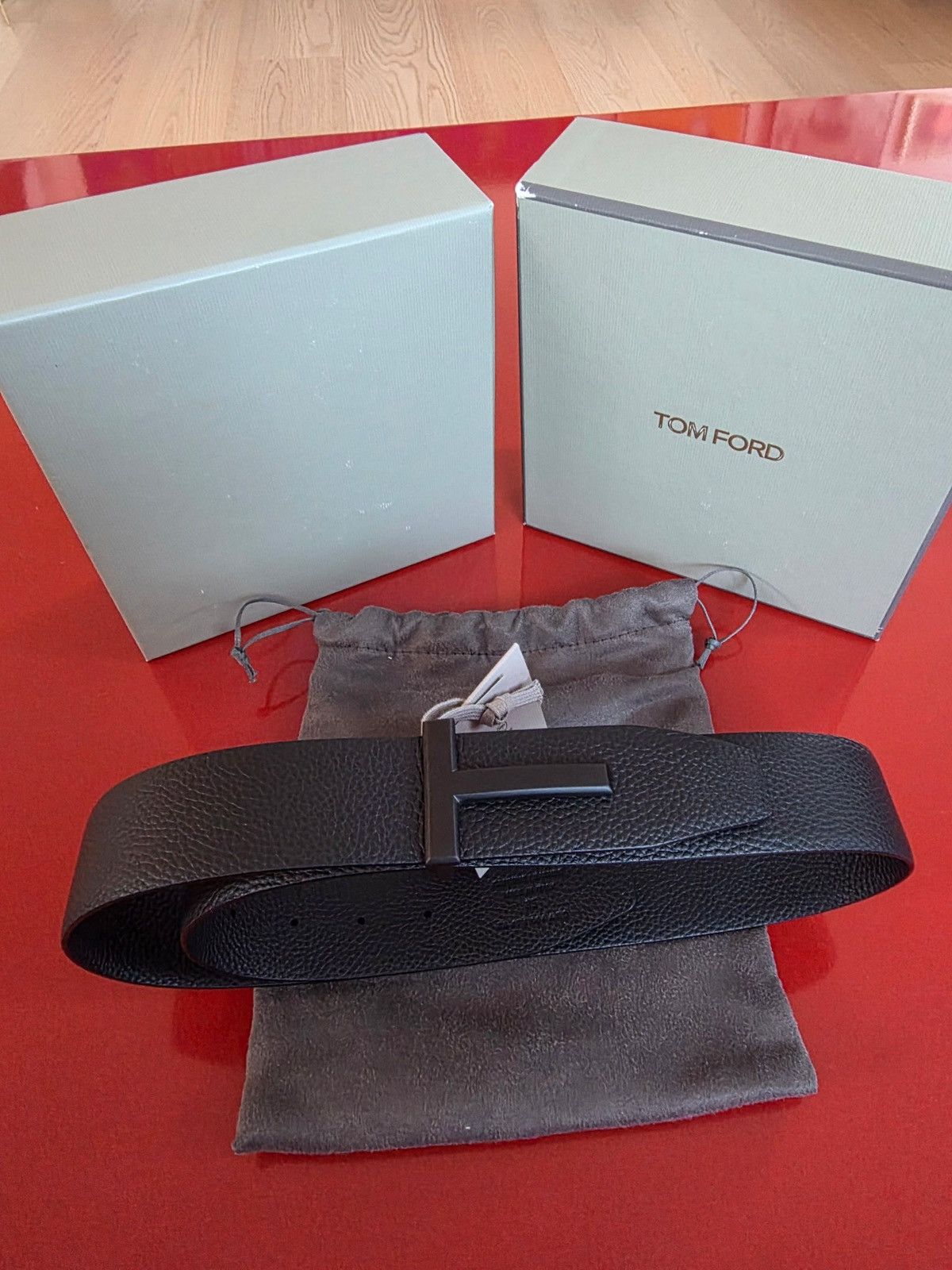 Tom Ford Tom Ford Grain Leather T Icon Belt Size 30 - 1 Thumbnail