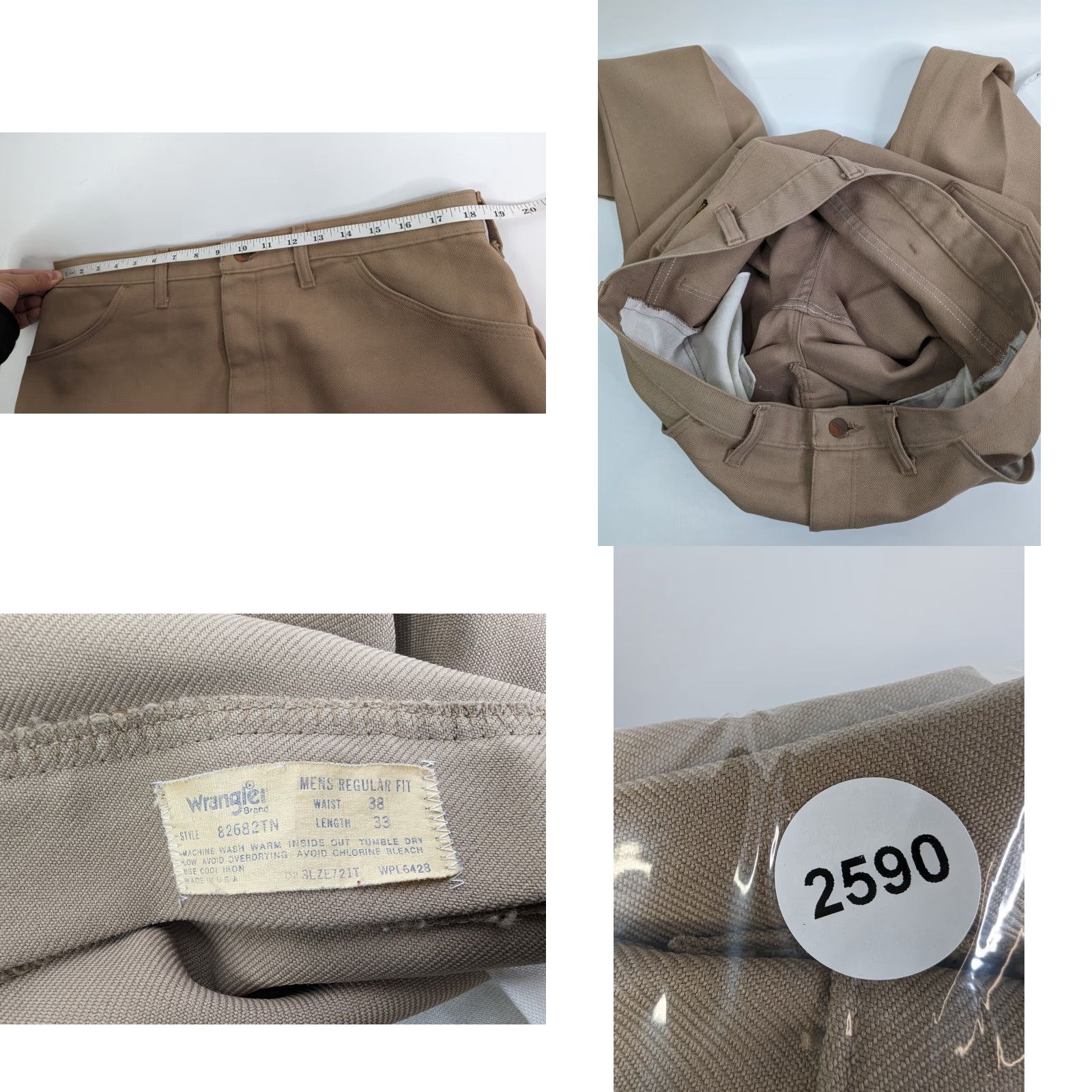 Wrangler Wrangler Mens 36x27 Tan Pant Regular Bootcut USA Made 82682TN Jeans Dress Pants Front Flat Front Polyester Button Logo Regular Fit Brown Men Size US 36 / EU 52 - 9 Thumbnail