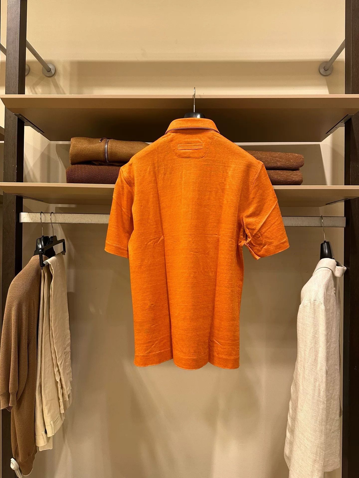 Ermenegildo Zegna Zegna Men's Orange Linen Polo Shirt Size US M / EU 48-50 / 2 - 7 Thumbnail