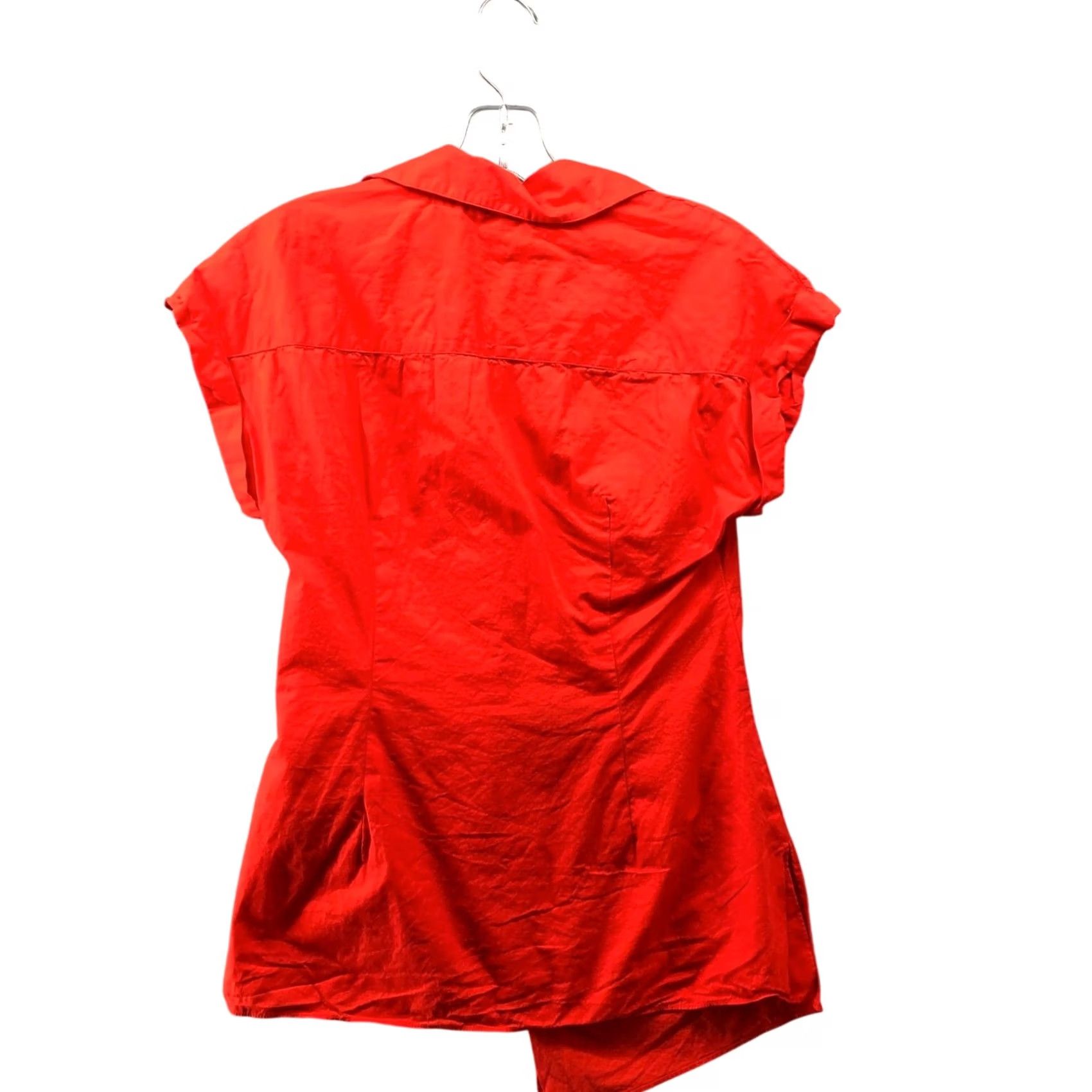 Zara Zara Shirt Womens XS Red Short Sleeve Poplin Button Front Popover Asymmetric Blouse Casual Knit Cotton Size XS / US 0-2 / IT 36-38 - 2 Thumbnail