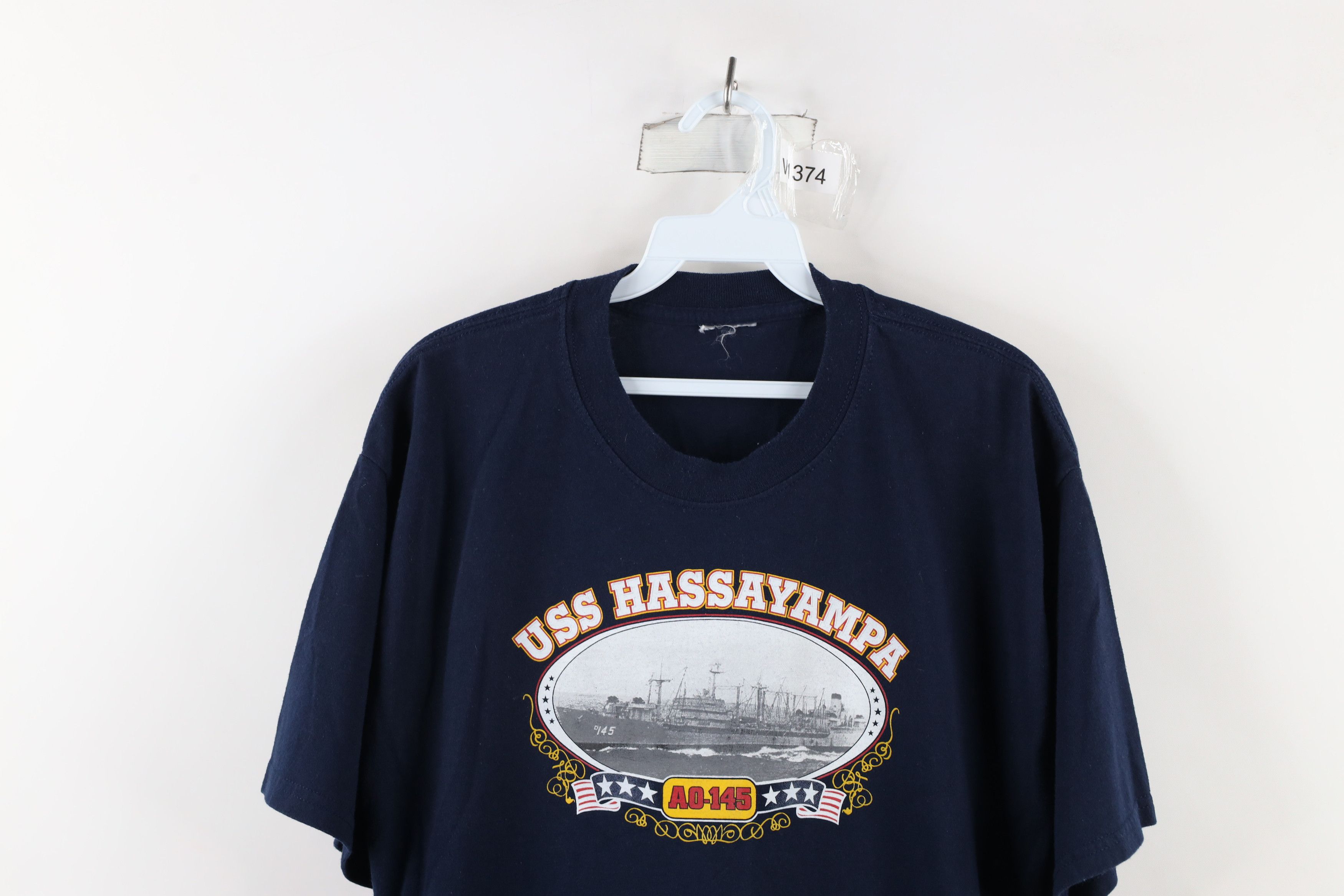 Vintage Vintage 90s Spell Out USS Hassayampa AO 145 War Ship T-Shirt Size US M / EU 48-50 / 2 - 2 Thumbnail
