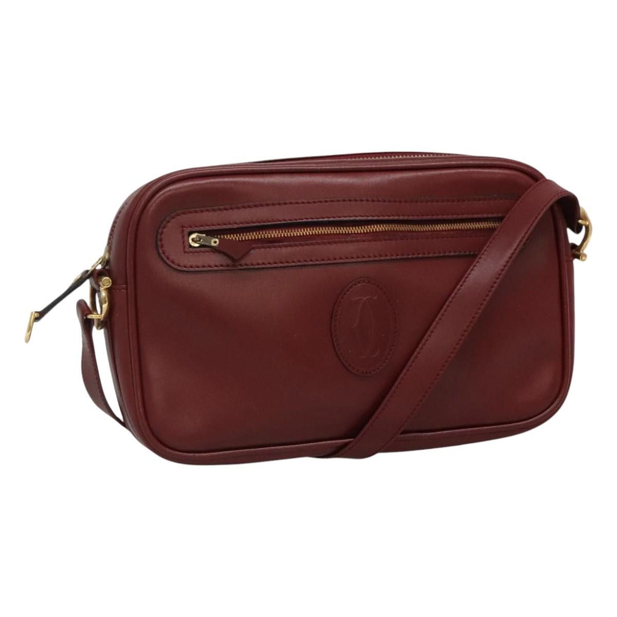 Cartier Must Line Shoulder Bag Leather Wine Red Gold