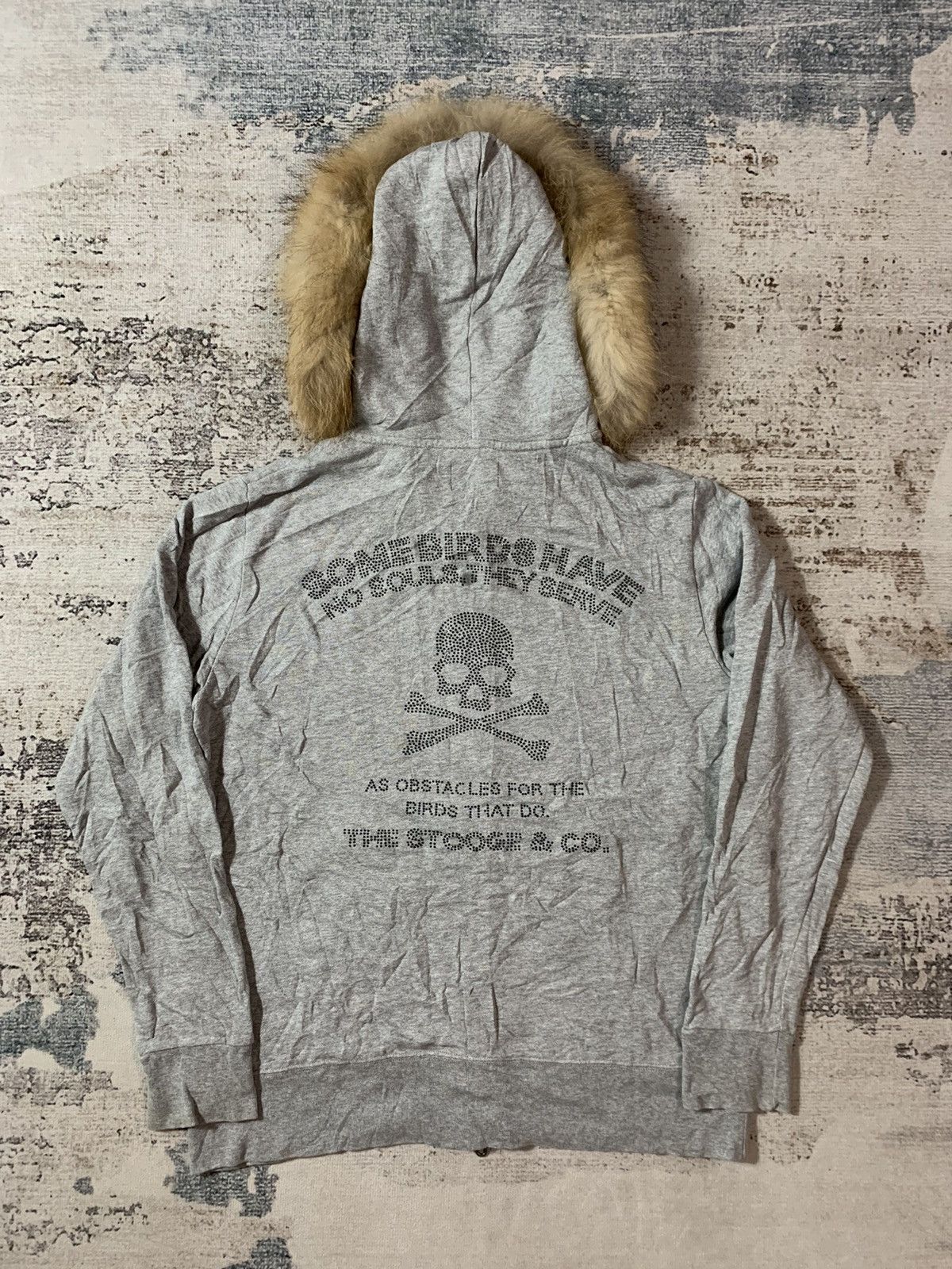 Japanese Glitter Skull Faux Fur Zip Hoodie