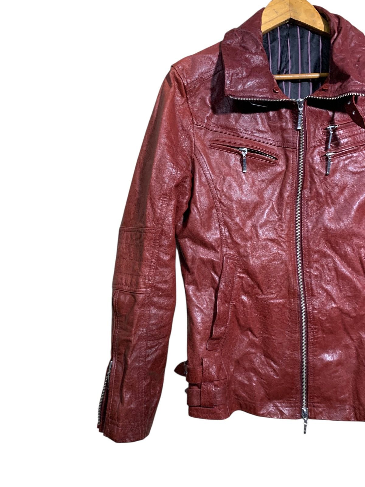 Japanese Brand 🔥A.S.M LEATHER BIKER JACKETS BURGUNDY Size US M / EU 48-50 / 2 - 2 Thumbnail