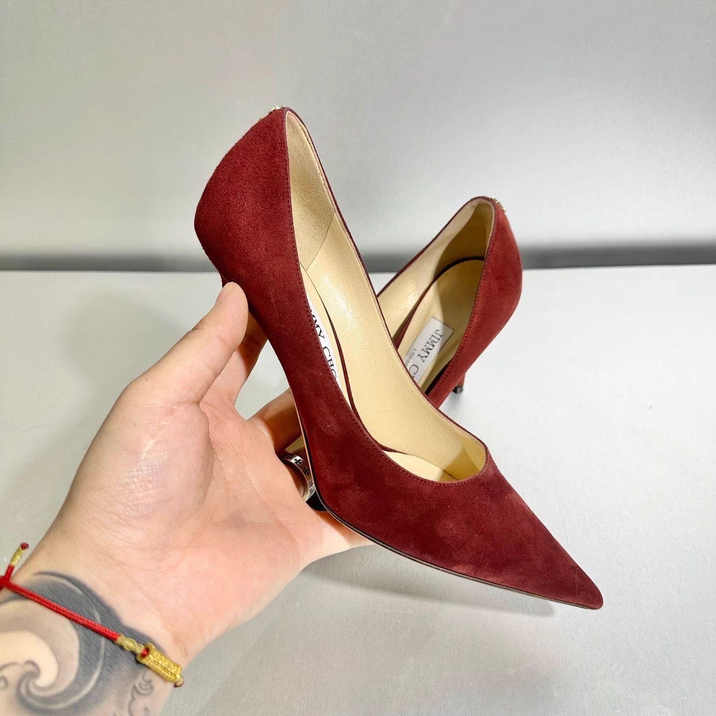 Jimmy Choo JIMMY CHOO red suede heels 36 like new X3516 Size US 5 / IT 35 - 8 Thumbnail