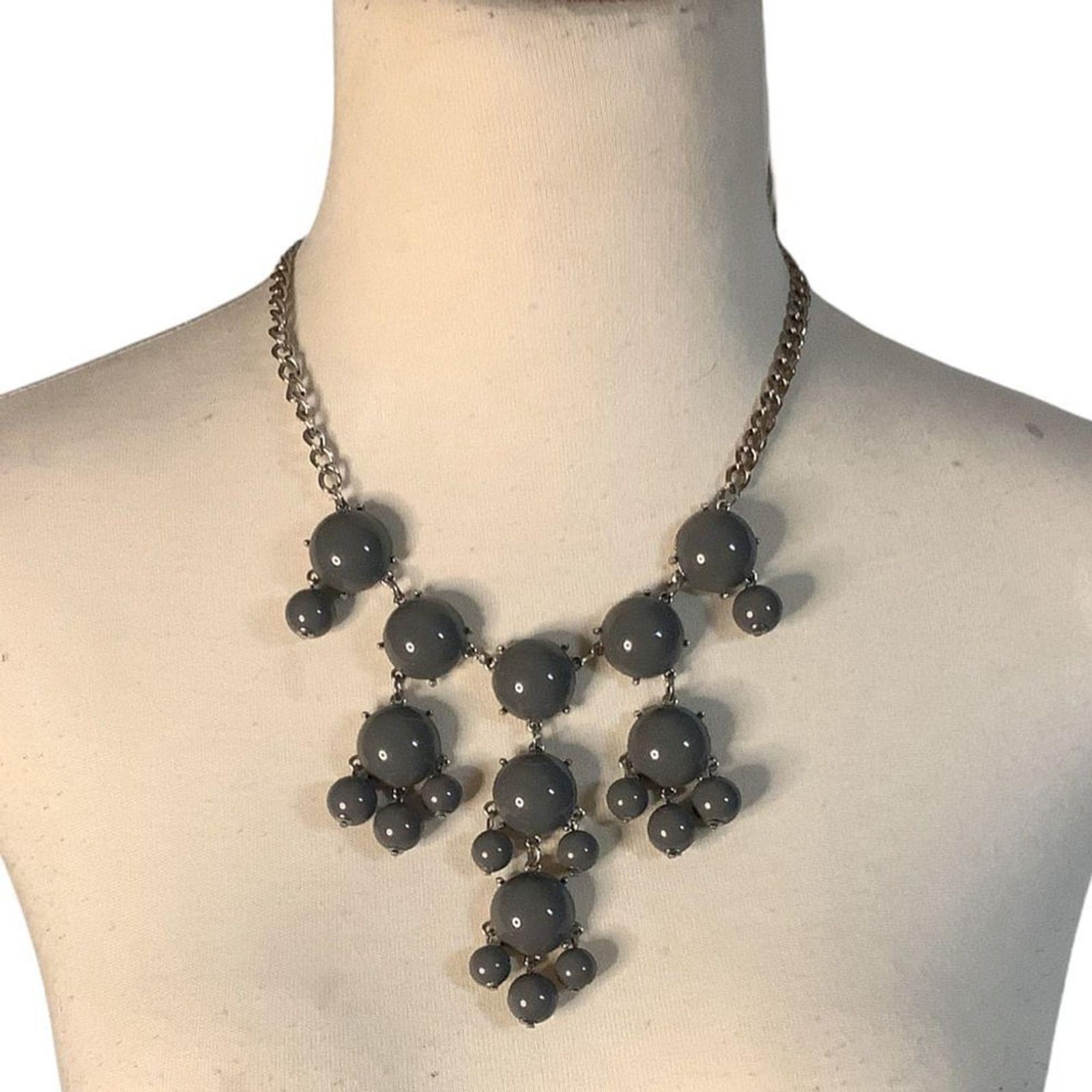 Other Y2K Glam Bubble Bib Statement Necklace Gray Beaded Size ONE SIZE - 2 Thumbnail