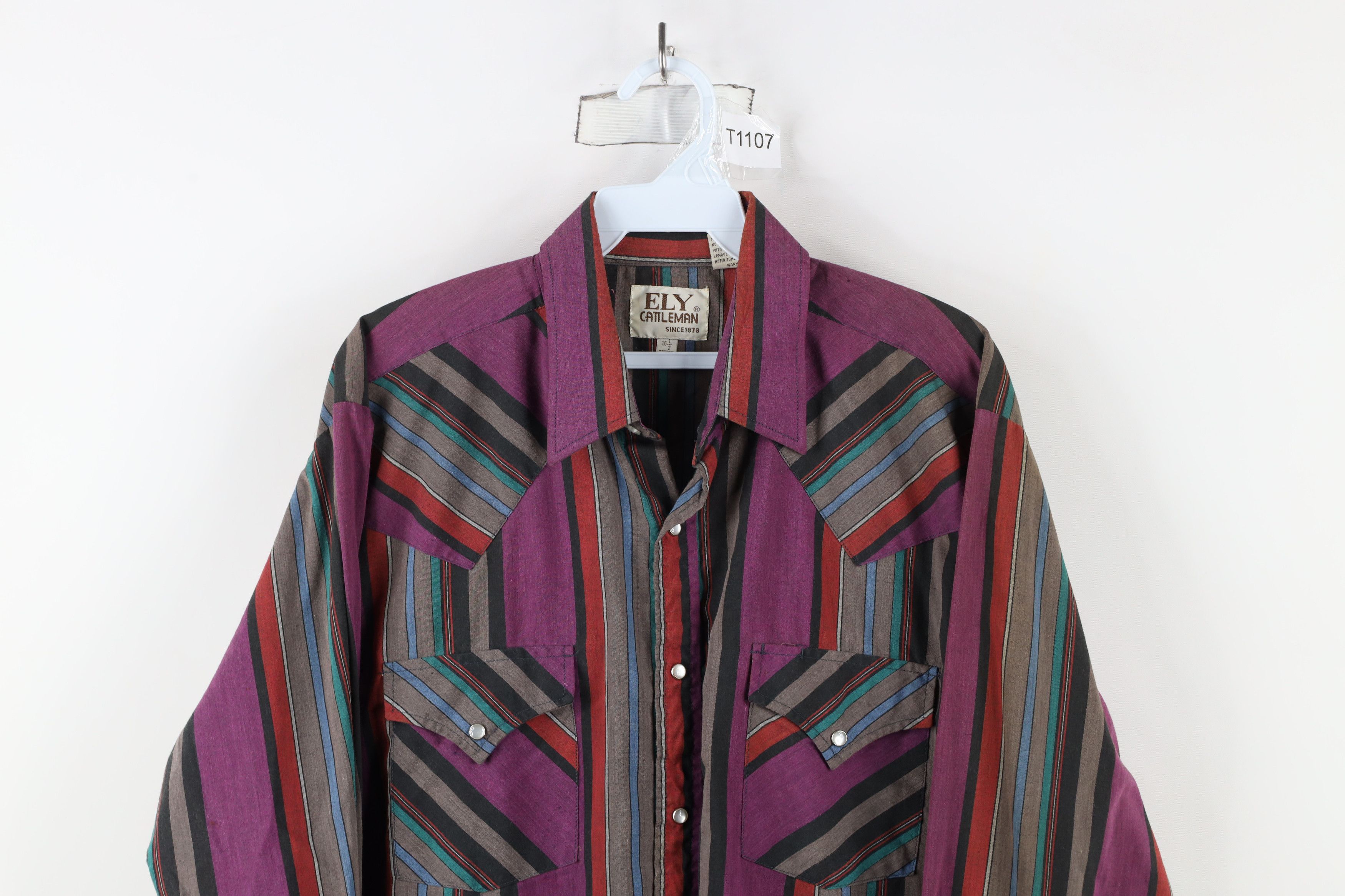 Vintage Vintage 90s Rockabilly Rainbow Striped Western Button Shirt Size US M / EU 48-50 / 2 - 2 Thumbnail