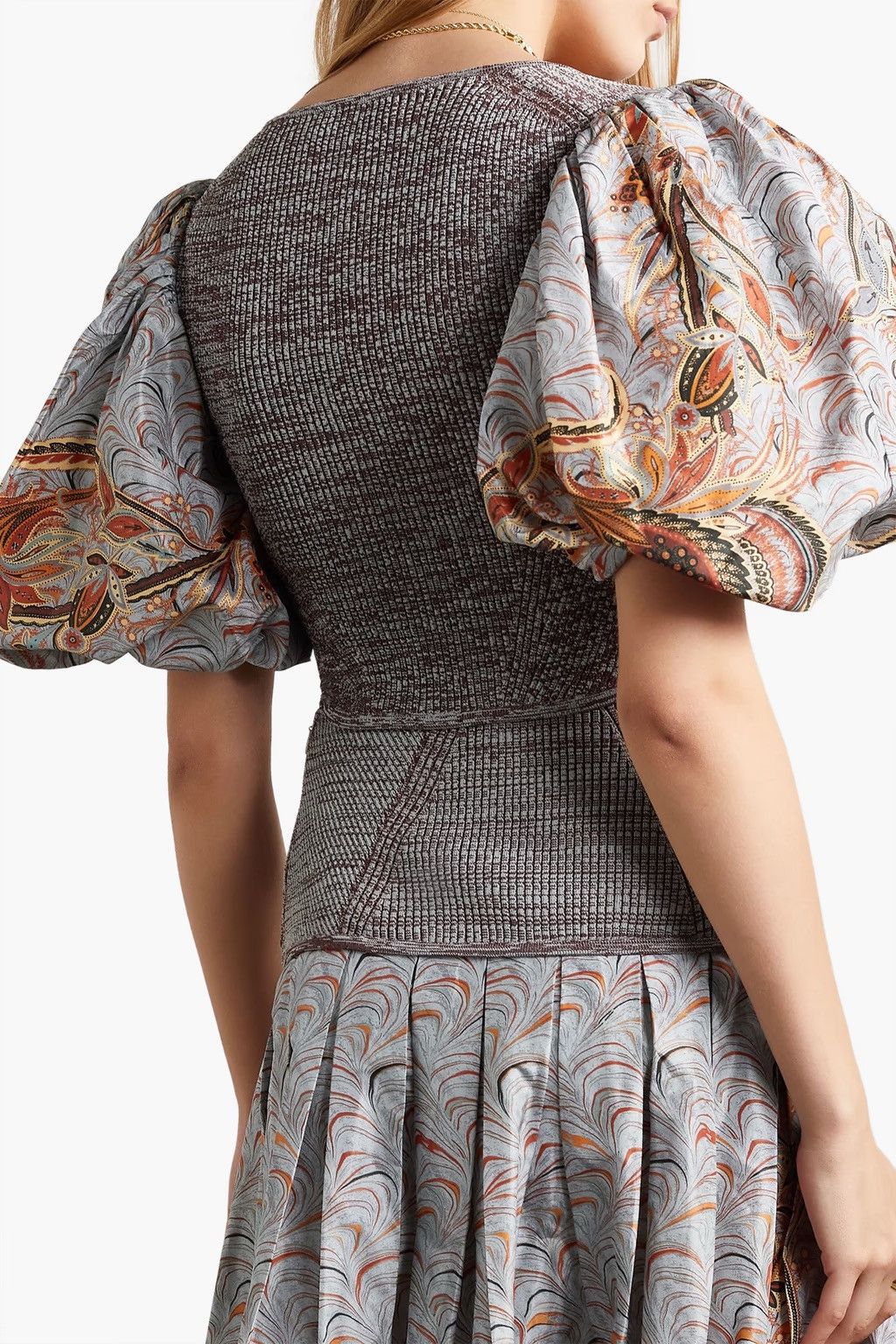 Ulla Johnson Ulla Johnson Iva Cropped Printed Taffeta and Ribbed-Knit Top Size M / US 6-8 / IT 42-44 - 4 Thumbnail