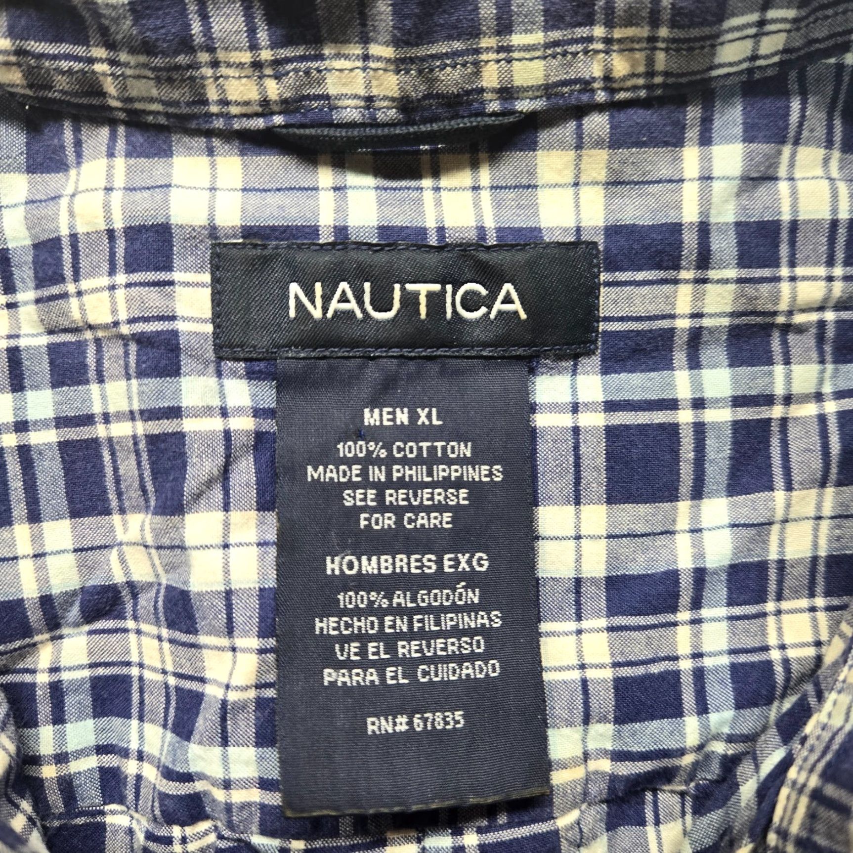 Nautica VINTAGE Nautica Button-Up Shirt Long Sleeve Blue Plaid 100% Cotton Adult XL Casual Mens Size US XL / EU 56 / 4 - 3 Thumbnail