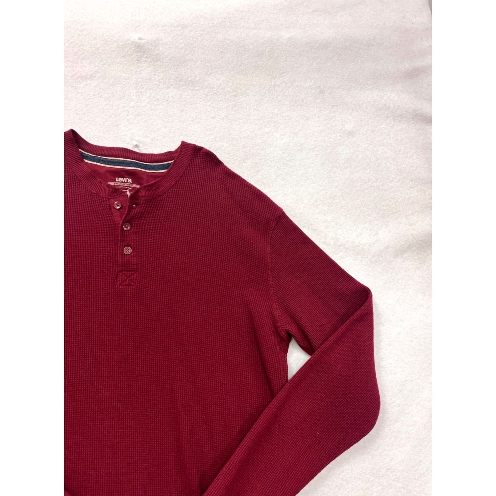 Levi's Levis Henley Shirt Red Waffle Knit XXXL Mens T-Shirt 3XL Size US XXL / EU 58 / 5 - 5 Thumbnail