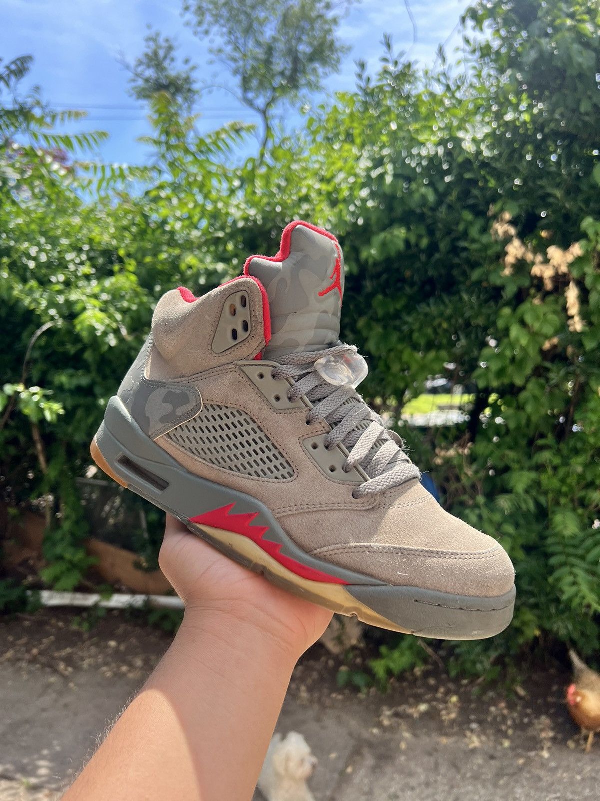image of Jordan Nike Air Jordan Retro 5 “Camo” Shoes in Grey, Men's (Size 9)