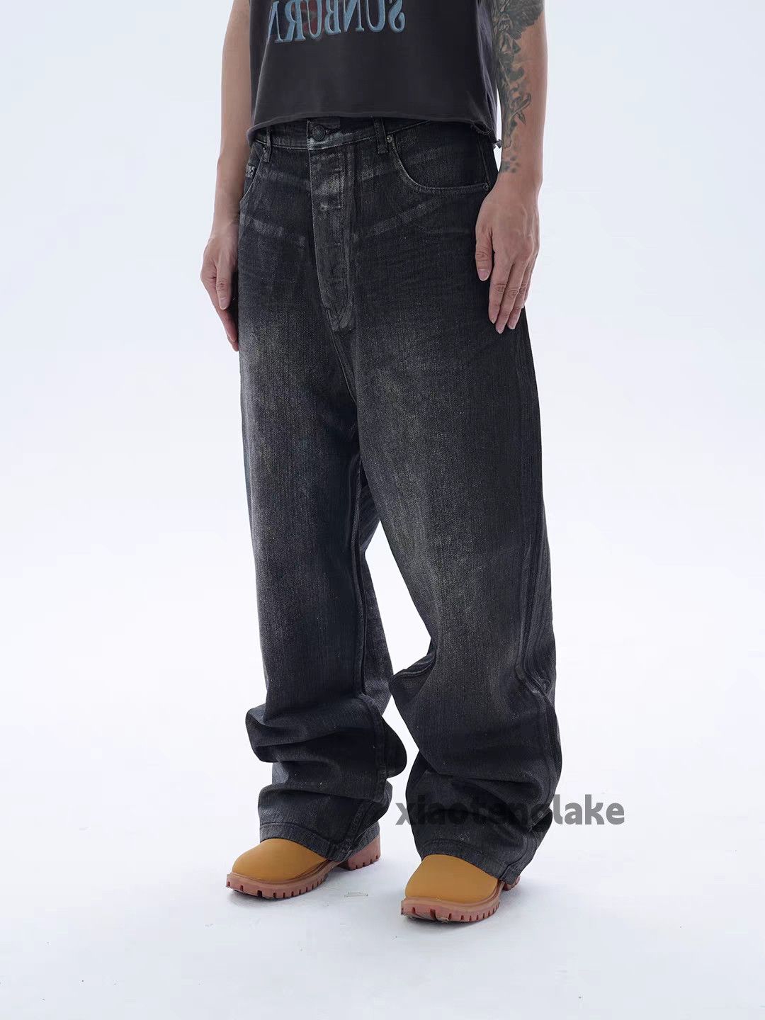 Jean × Streetwear Opium Embroidered Baggy Wide Leg Denim Jeans