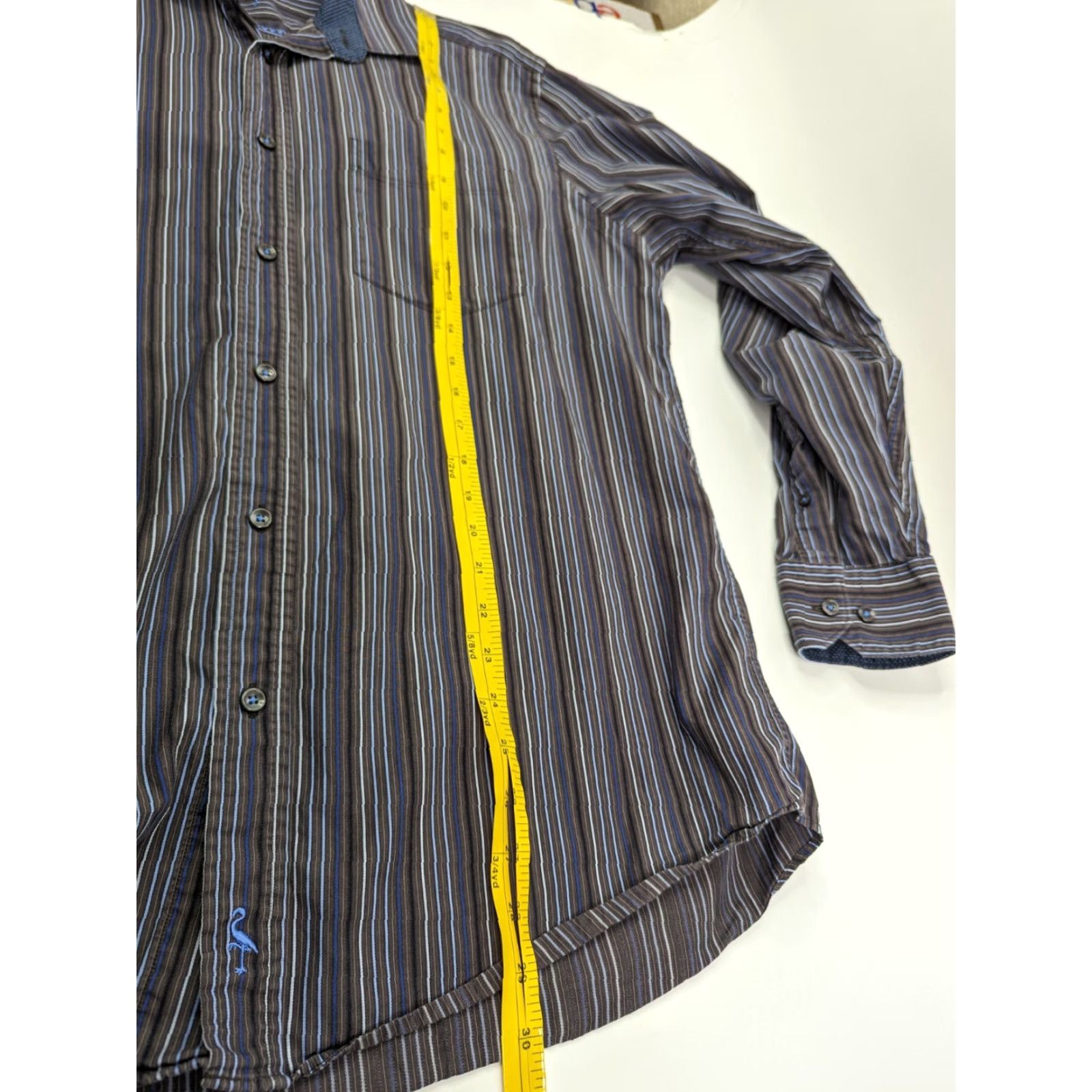 Tailorbyrd TAILORBYRD Dress Shirt Long Sleeve Multicolor Striped Blue Brown Classic Fit Men's XL Size 46R - 5 Thumbnail