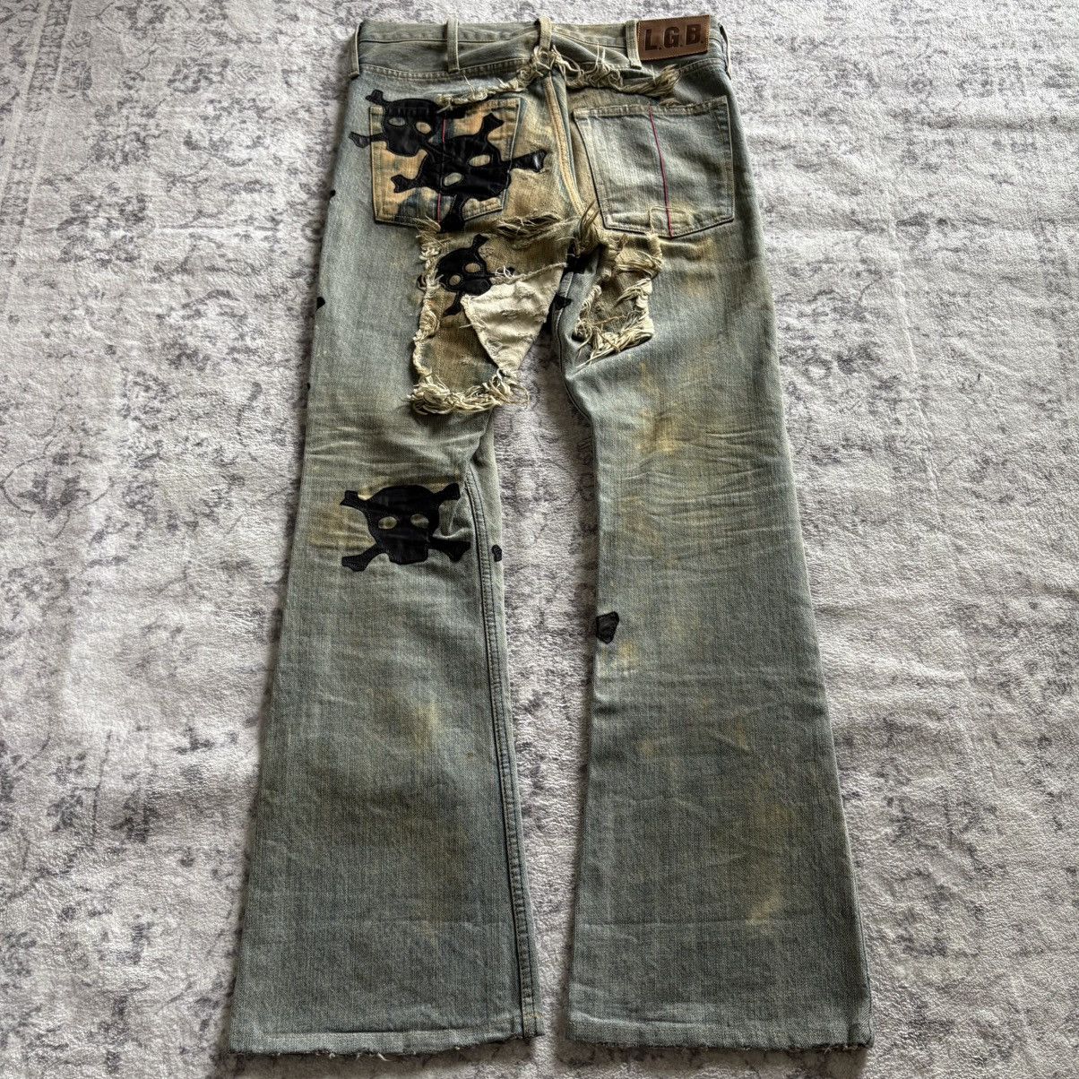 Le Grande Bleu (L.G.B.) LGB Crazy Wolf Skull Patch Patchwork Jeans