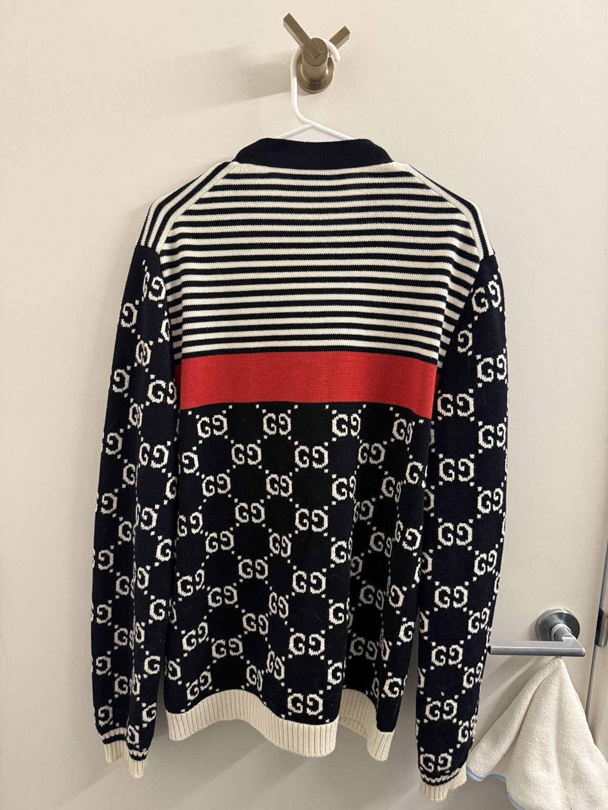 Gucci Gucci GG Monogram Cardigan Navy Red Stripe Size US L / EU 52-54 / 3 - 8 Thumbnail
