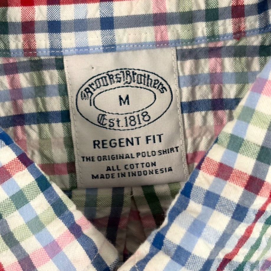 Brooks Brothers Brooks Brothers Regent Fit Shirt Tattersall Plaid Seersucker Casual Men M Multicolor Short Sleeve Button-Up Size US M / EU 48-50 / 2 - 2 Thumbnail
