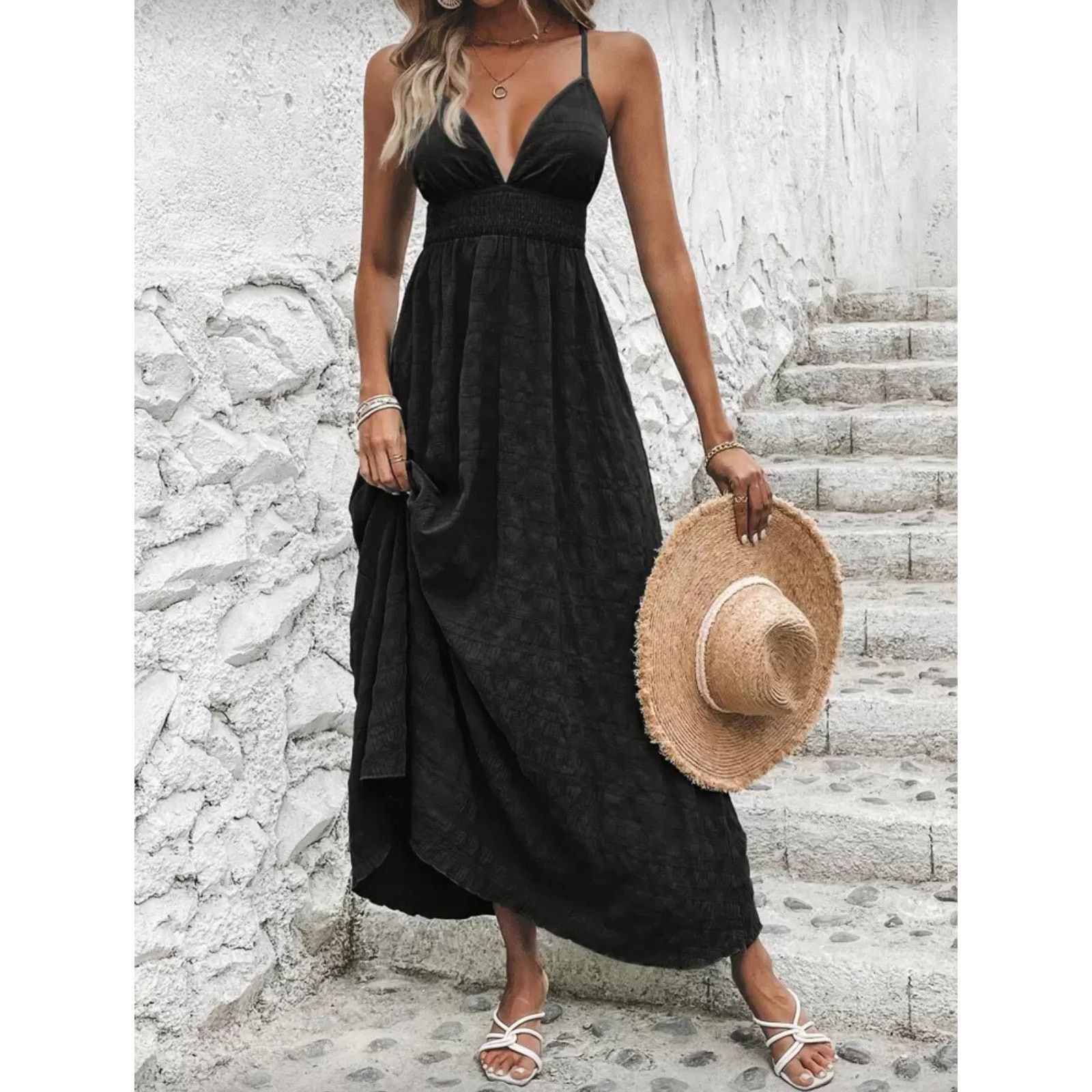 Shein Shein Black Long Dress V Neck Cross Back Adjustable Straps M Size M / US 6-8 / IT 42-44 - 1 Thumbnail