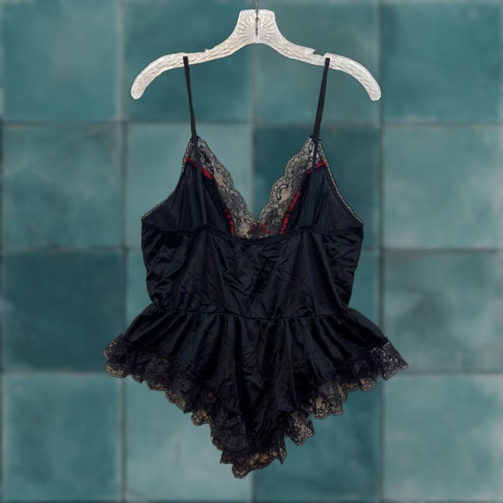 Vintage VINTAGE Camisole Slip Lingerie Large Black Red Lace Bow Edwardian Goth Size ONE SIZE - 1 Thumbnail
