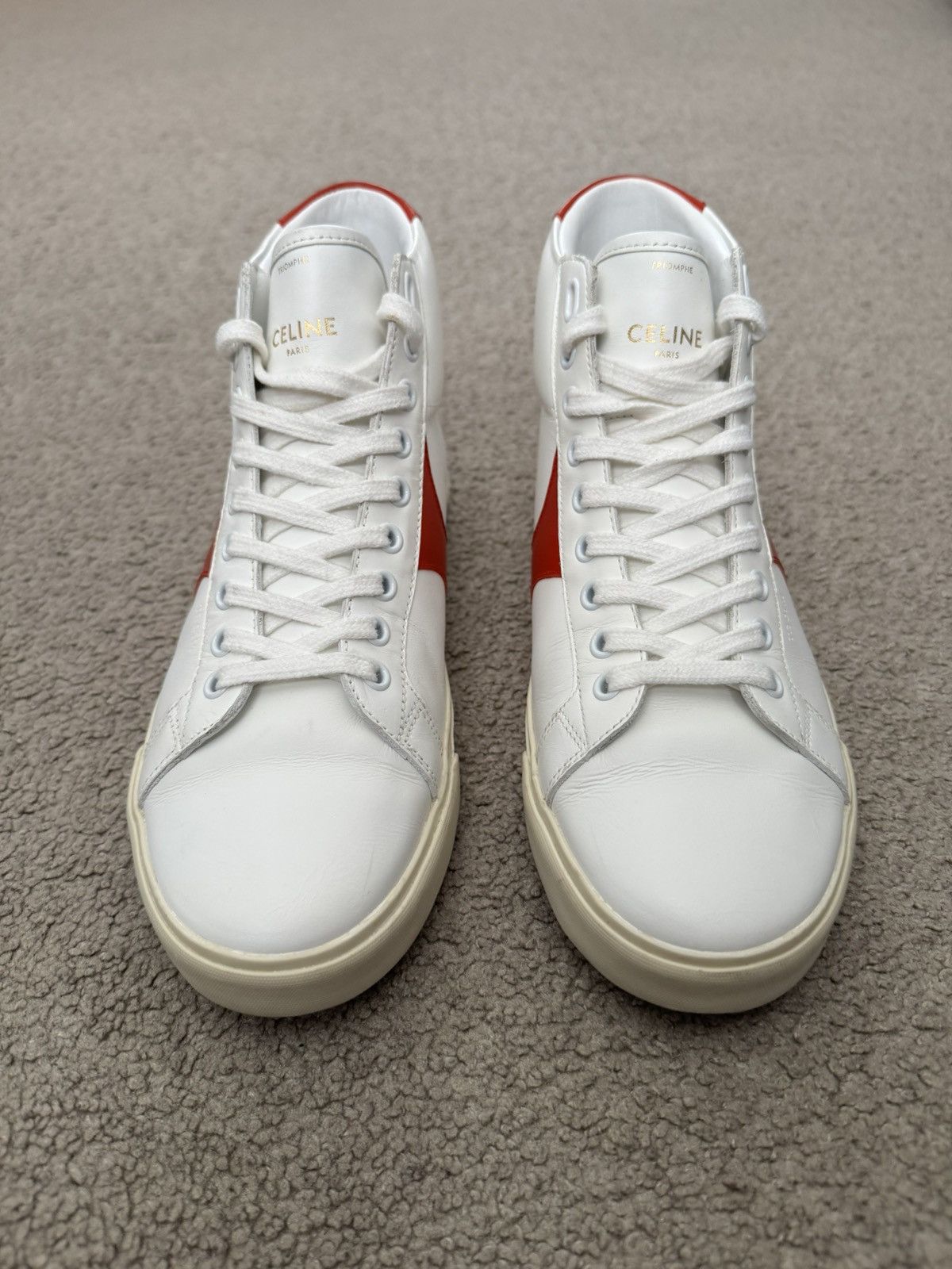 Celine Celine TR 01 Triomphe White & Red Mid Top Sneakers Size US 7 / EU 40 - 3 Thumbnail