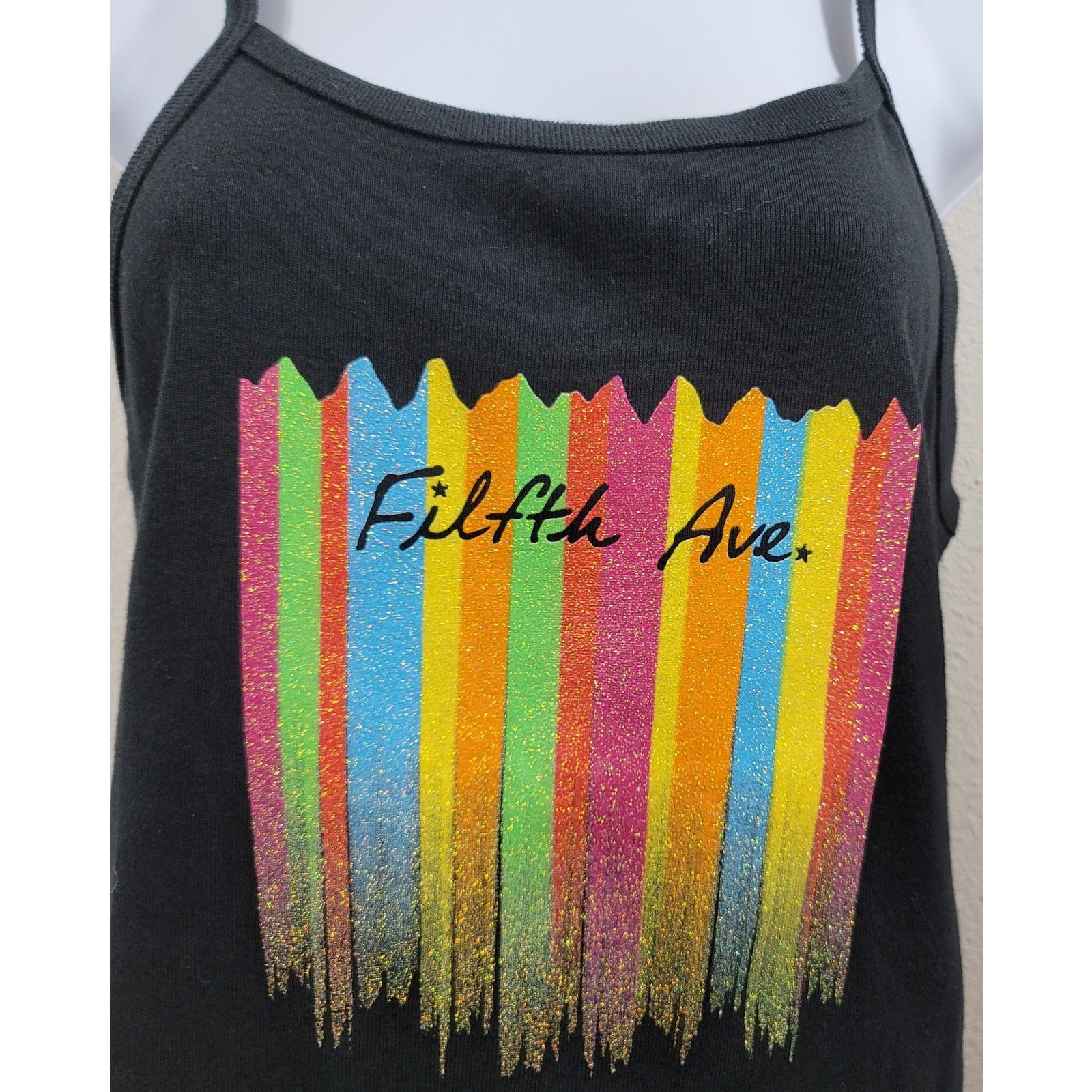 Other Filth Ave Black Rainbow Glitter Graphic Tank Top Large NWOT Size L / US 10 / IT 46 - 2 Thumbnail