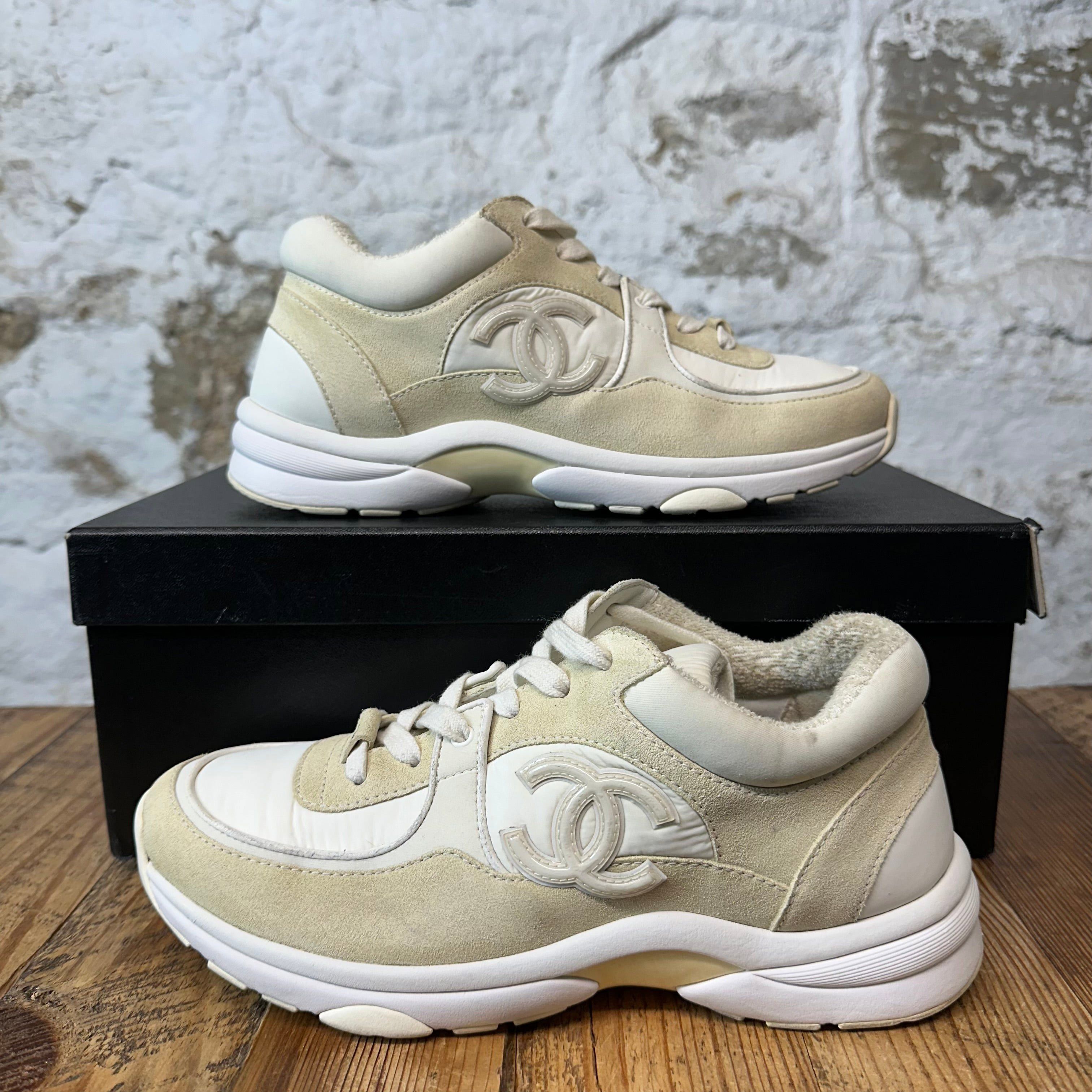 Chanel Chanel CC Beige White Trainer Sneaker Sz 6 (38) Size US 6 / EU 39 - 1 Thumbnail