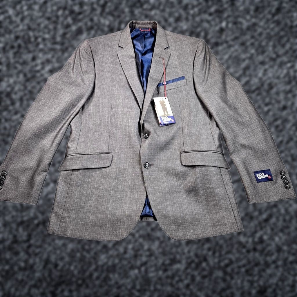 Billy London Rally London Suit Jacket Mens 42 Gray Check Polyester Rayon 2 Button Blazer Size 42R - 1 Thumbnail