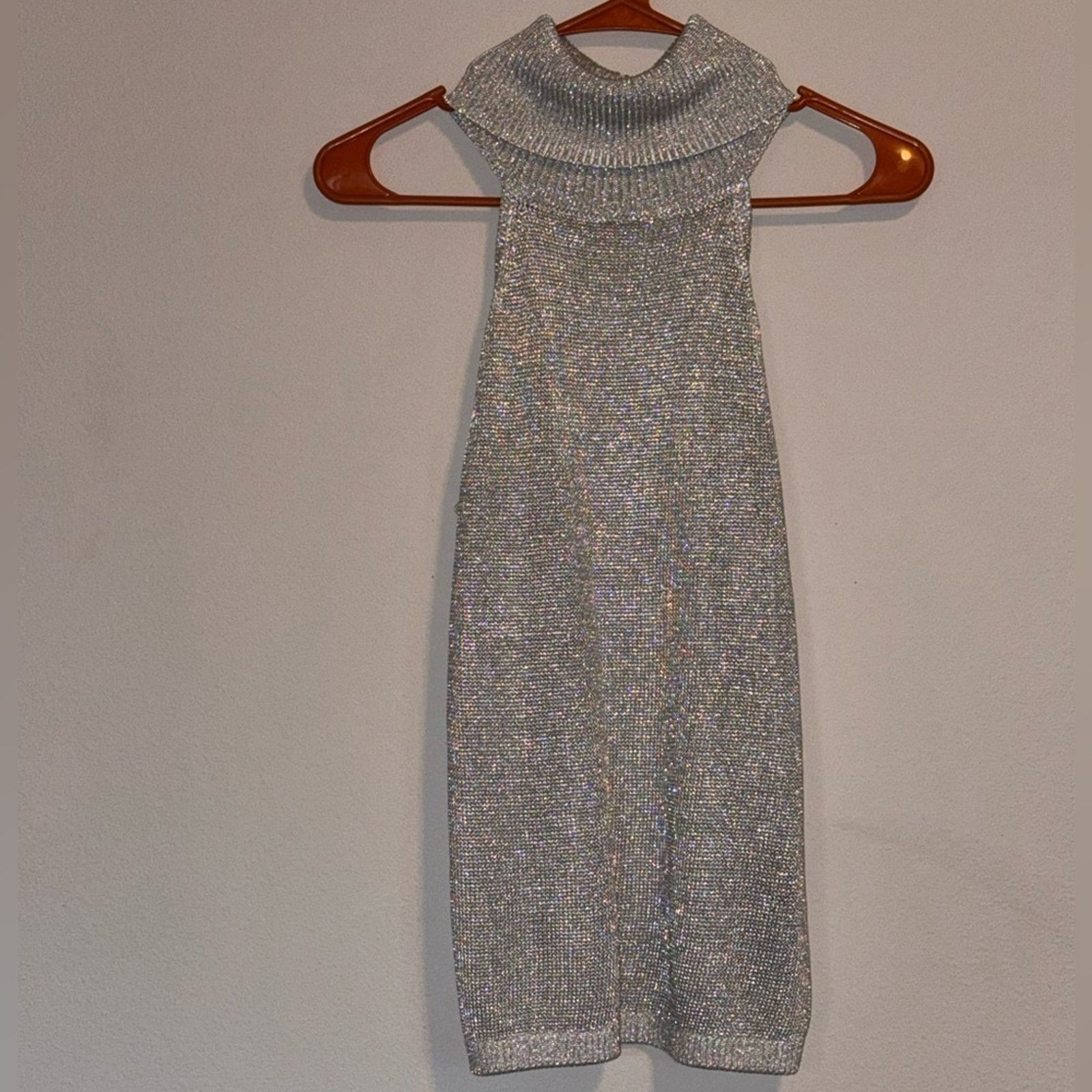 Guess GUESS Silver Glitter Knit Turtleneck Sleeveless Top Stretchy Size XS / US 0-2 / IT 36-38 - 10 Thumbnail