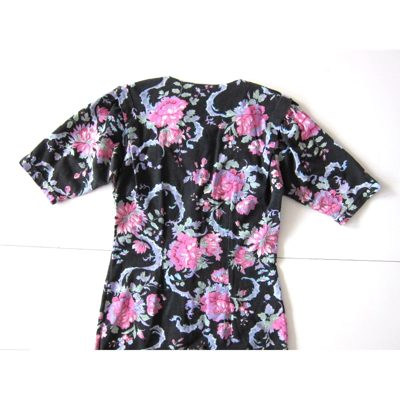 Pinko VINTAGE Jenifer V. Black Pink Green Floral Button Down Shift A-Line Dress Medium Size M / US 6-8 / IT 42-44 - 5 Thumbnail