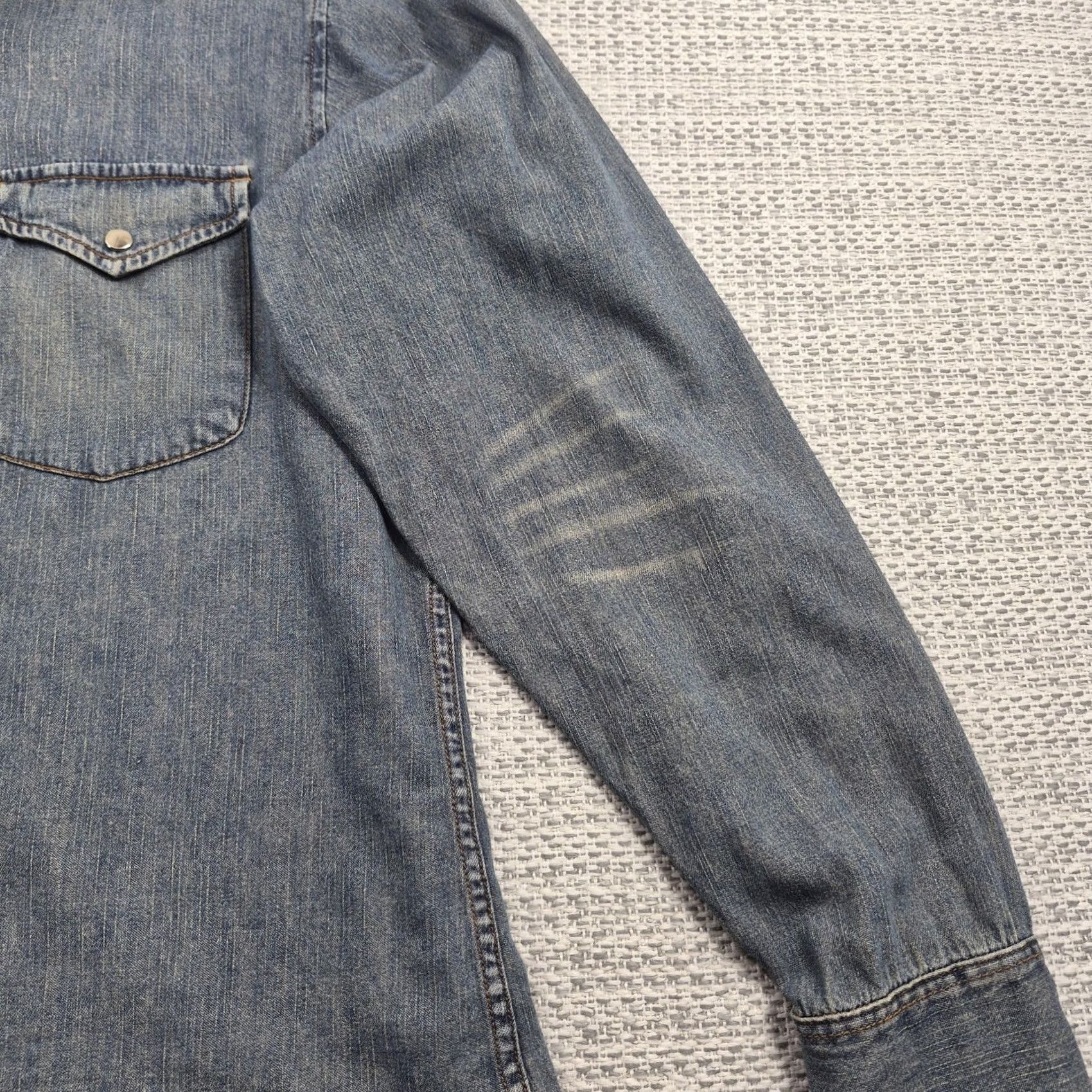 Denime Martin Gordon Western Snap Shirt Mens Medium Denim Long Sleeve Casual Distressed Size US M / EU 48-50 / 2 - 7 Thumbnail