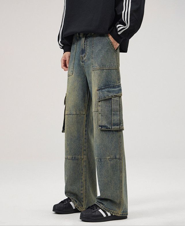 Vintage American retro washed multi-pocket men's loose work jeans Size US 32 / EU 48 - 1 Thumbnail