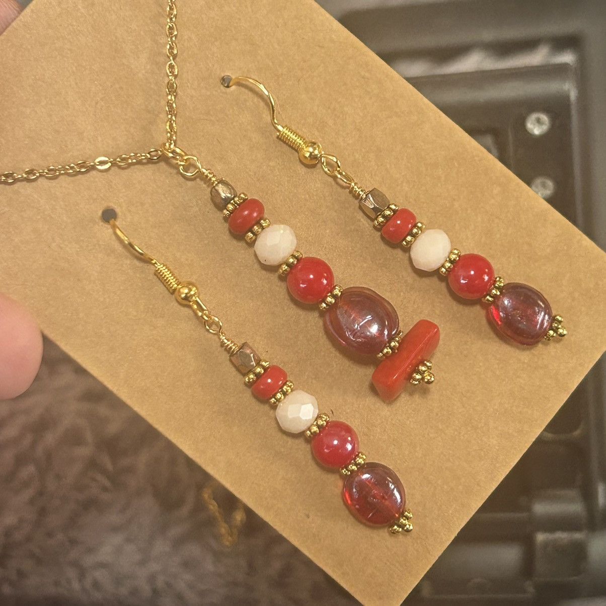 Handmade Handcrafted elegant ruby glass red coral necklace set Size ONE SIZE - 1 Thumbnail