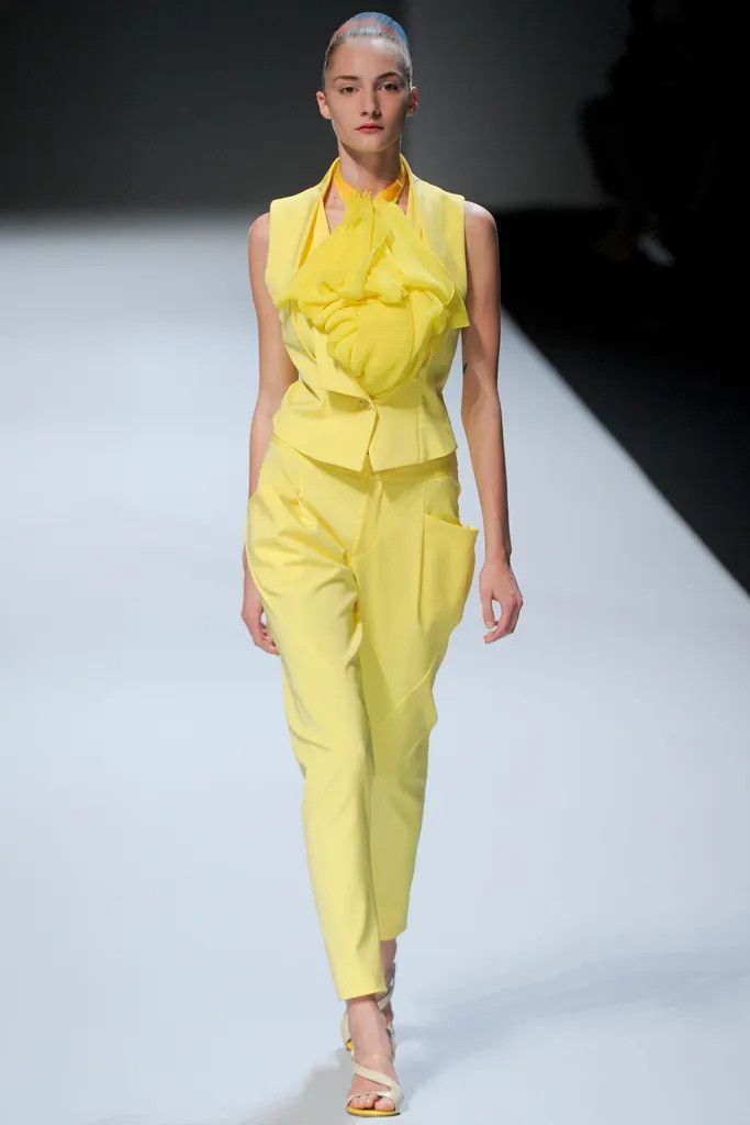 image of Issey Miyake Spring 2012 Structured Yellow Trousers in Bright Yellow, Women's (Size 30)