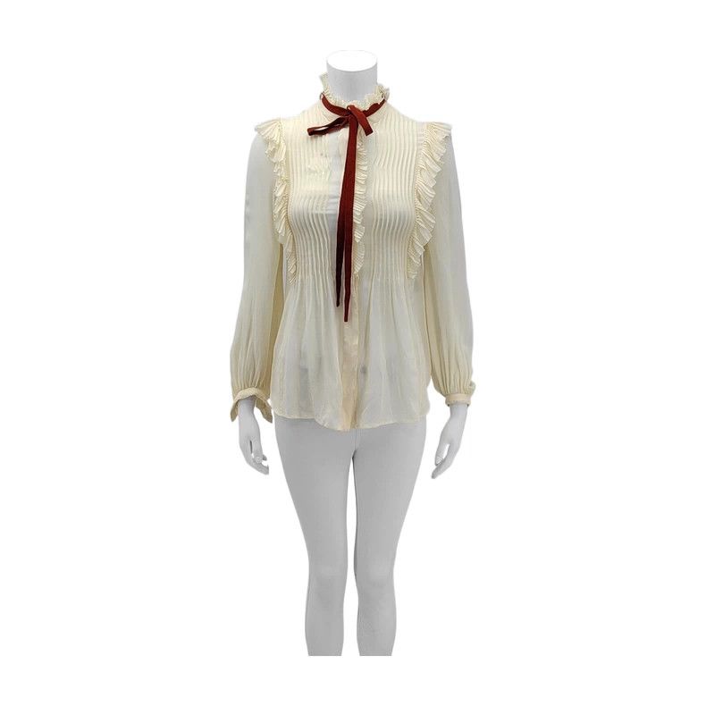 Chloe Chloé Beige Silk Long-Sleeve Shirt XS Size XXS / US 00 / IT 34 - 1 Thumbnail