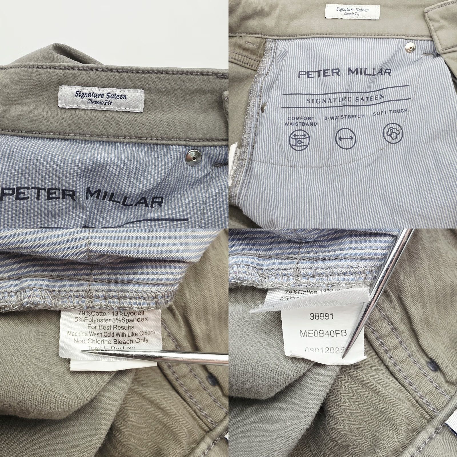 Peter Millar Mens Gray Chino Pants 31x29 Classic Fit Golf