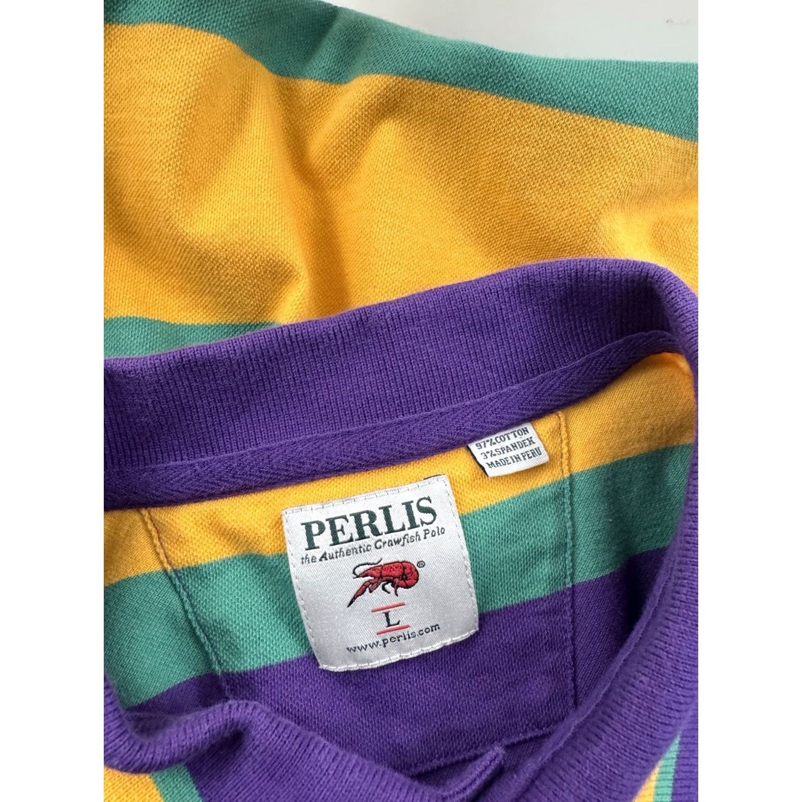 Vintage PERLIS MARDI GRAS Striped Embroidered Crawfish Mens L Polo Shirt Size US L / EU 52-54 / 3 - 5 Thumbnail