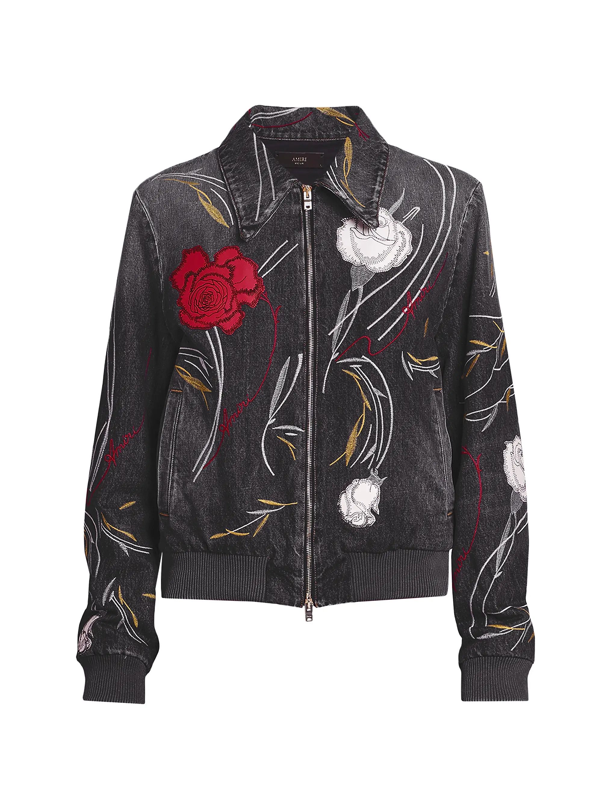 Amiri os11x1225 Floral Denim Blouson Jacket in Dusk Black Size US L / EU 52-54 / 3 - 1 Thumbnail