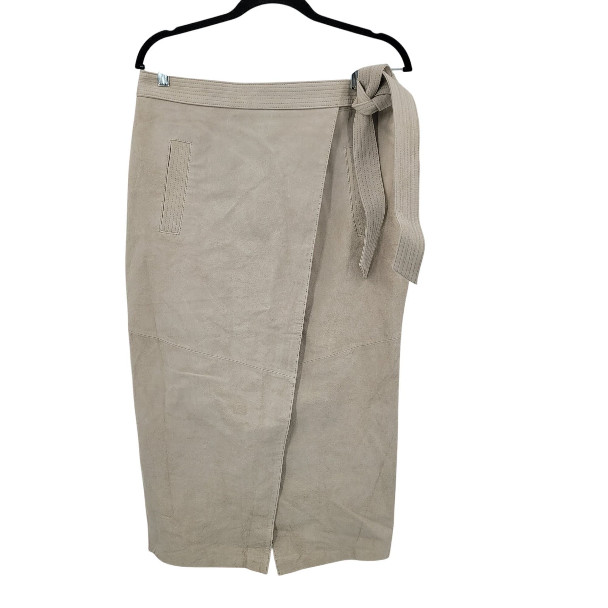 Asos ASOS Suede Leather Tie Wrap Midi Skirt US 10 UK 14 EU42 Ecru Size 32" / US 10 / IT 46 - 12 Thumbnail
