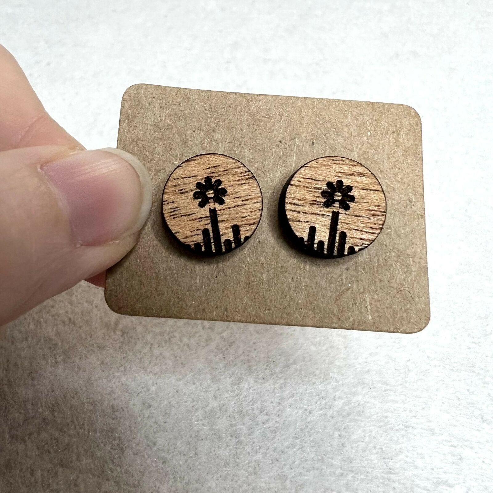 Handmade 3 Pack Wooden Engraved Stud Earrings Size ONE SIZE - 3 Thumbnail