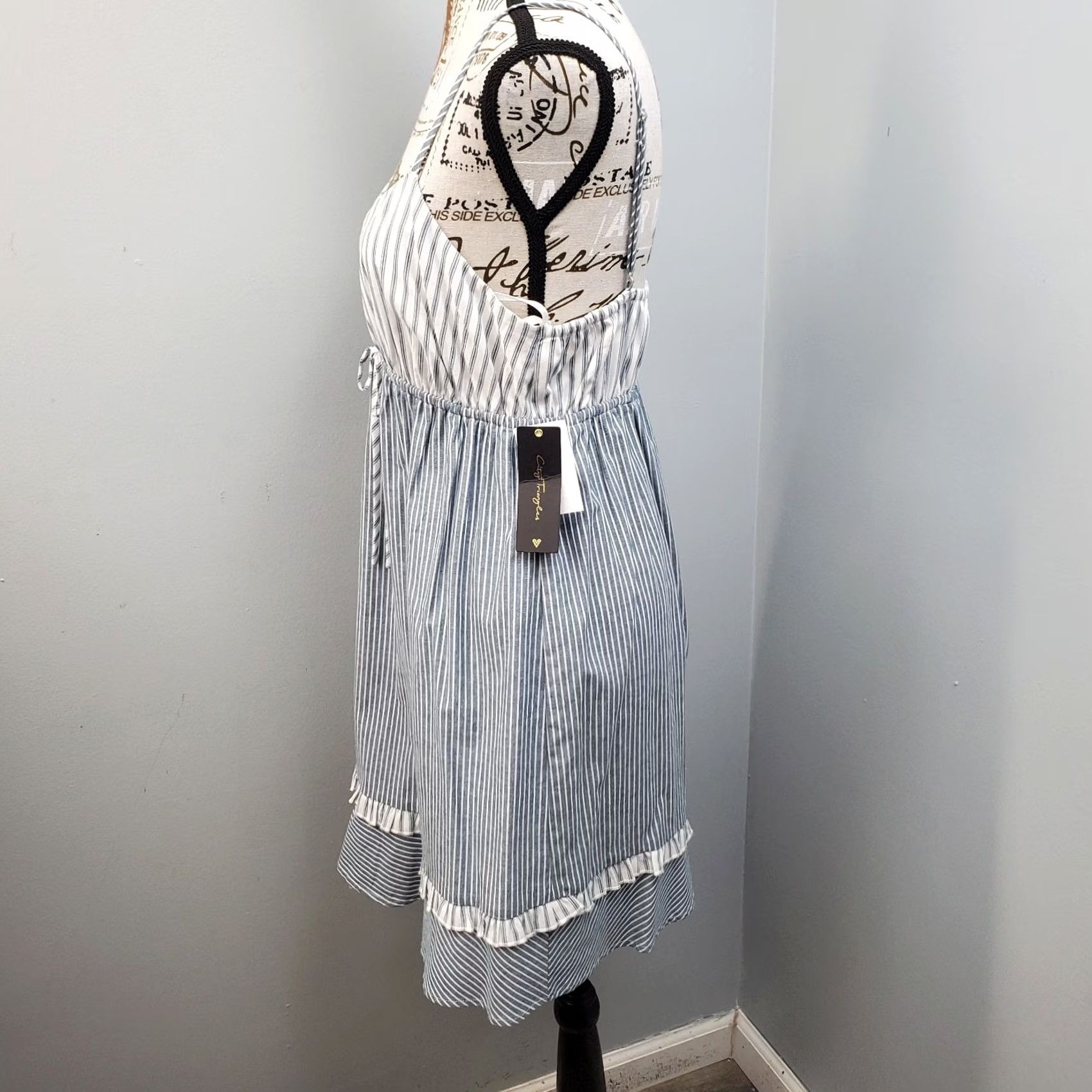 Vintage City Triangles Aruba Mini Dress Women's XXL Blue White Striped Drawstring Waist Dress Size XXL / US 16-18 / IT 52-54 - 6 Thumbnail