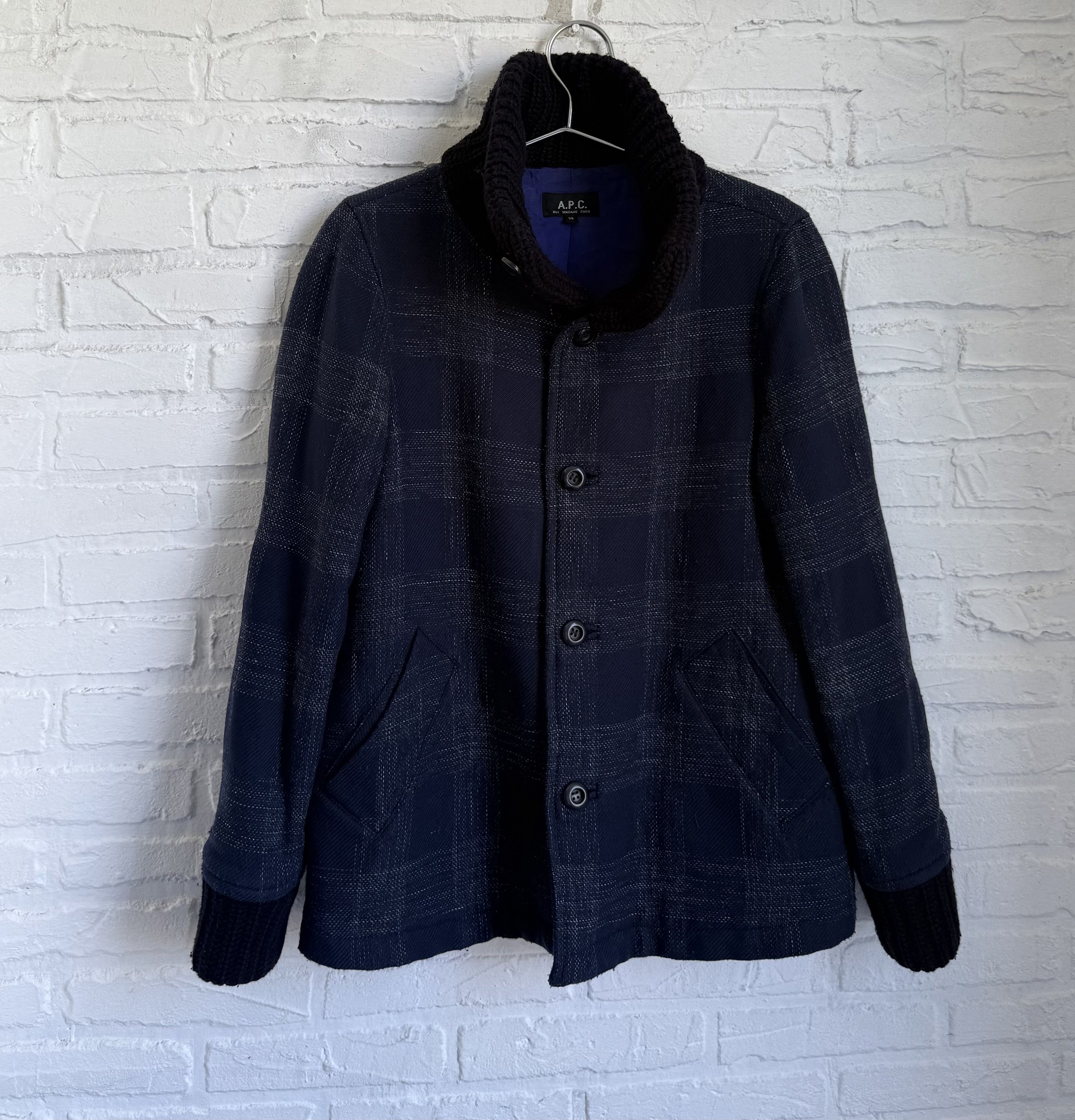 A.P.C. A.P.C. Rue Madame Paris Wool Plaid Knit Collar Jacket Size M / US 6-8 / IT 42-44 - 1 Thumbnail