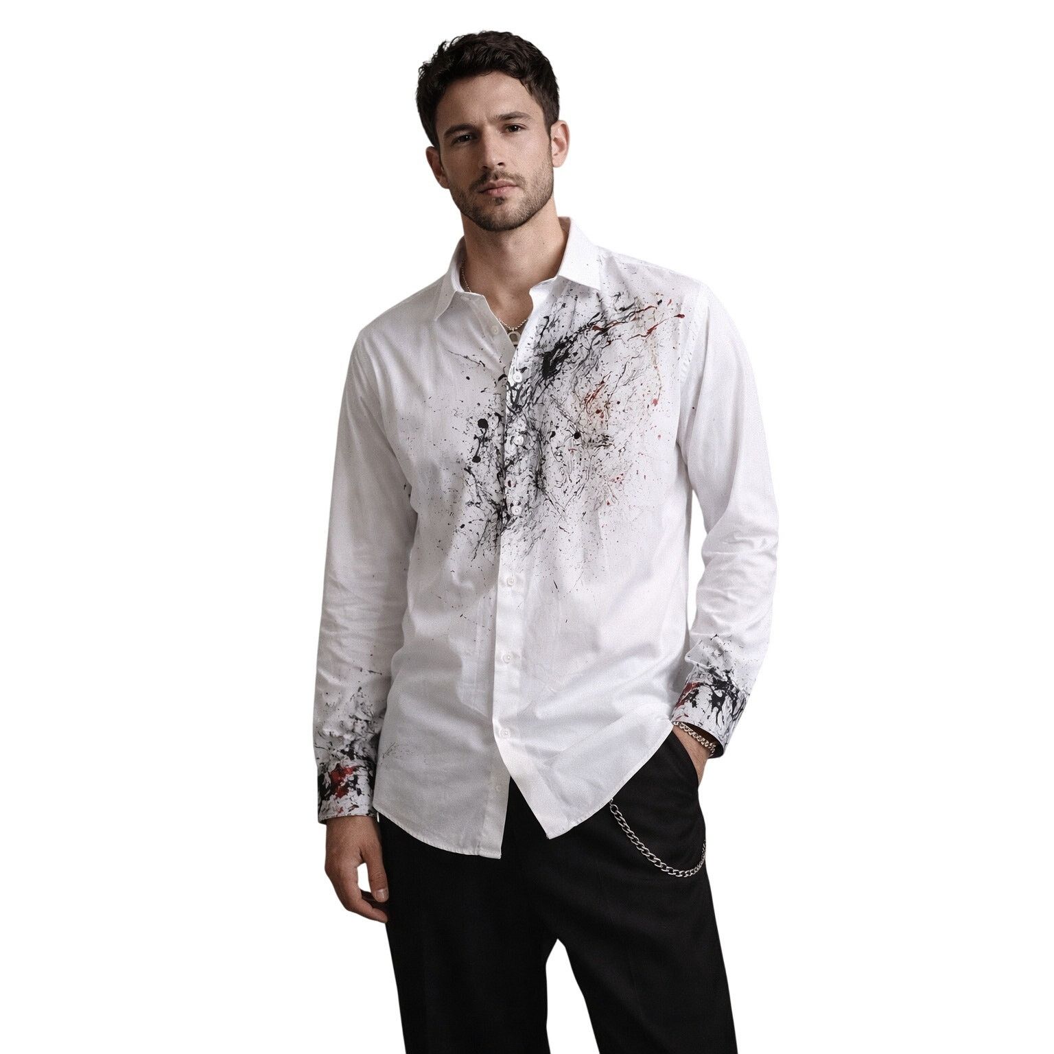 Other Marcello Abstract Paint Splatter Shirt XL White Artistic Size US XL / EU 56 / 4 - 1 Thumbnail