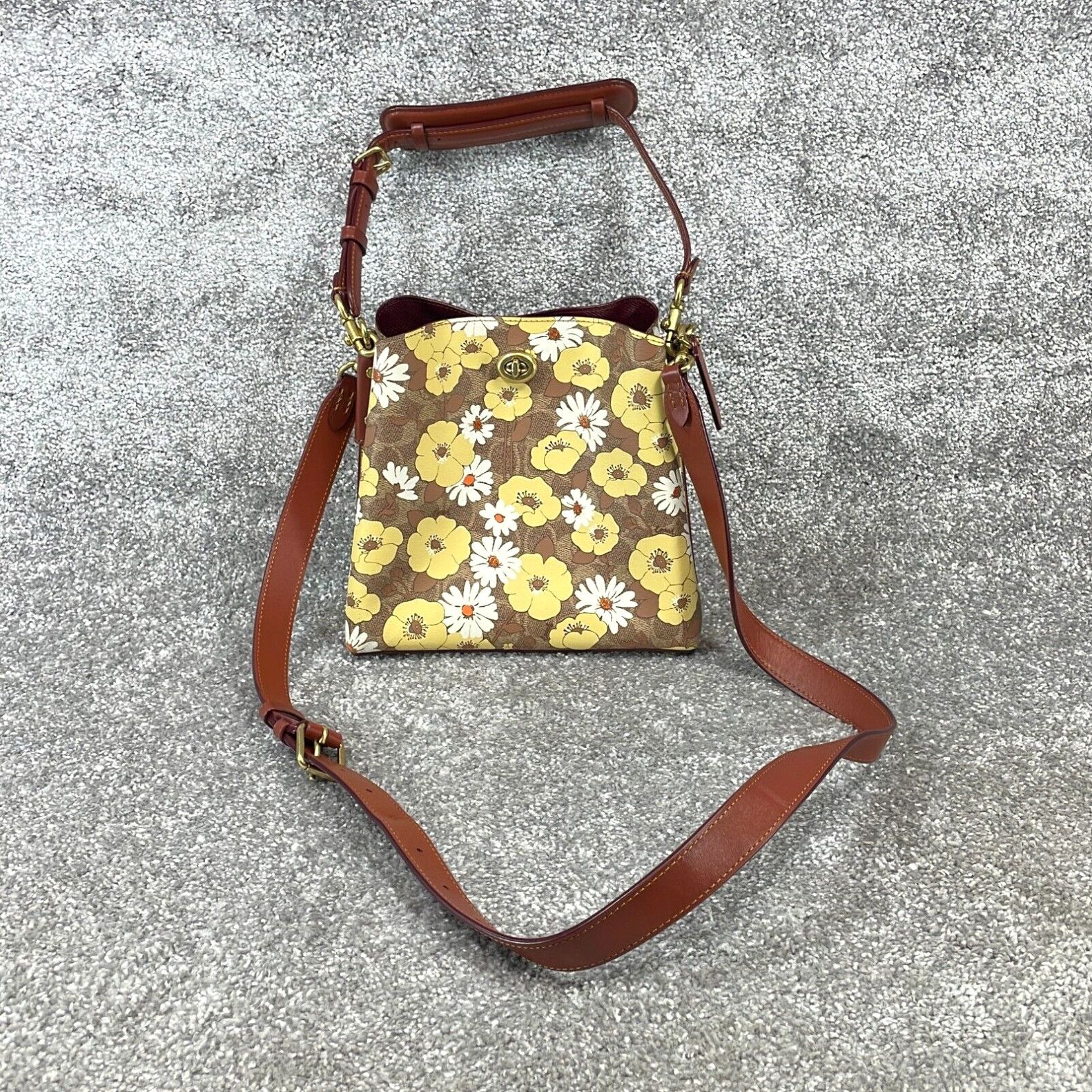 image of Coach C9722 Floral Willow Bucket Canvas Floral Top Handle Bucket Bag in White, Women's