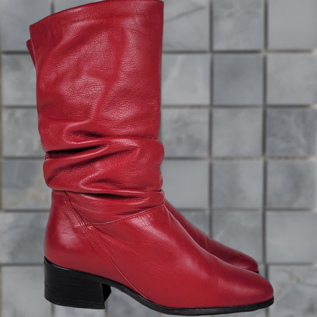 Vintage VINTAGE Hunt Club Leather Boots Women’s 6M Red Boot Slouch 80s Western Pinup Costume Leather, Riding Boot, Casual Womens Boots Size US 6 / IT 36 - 1 Thumbnail