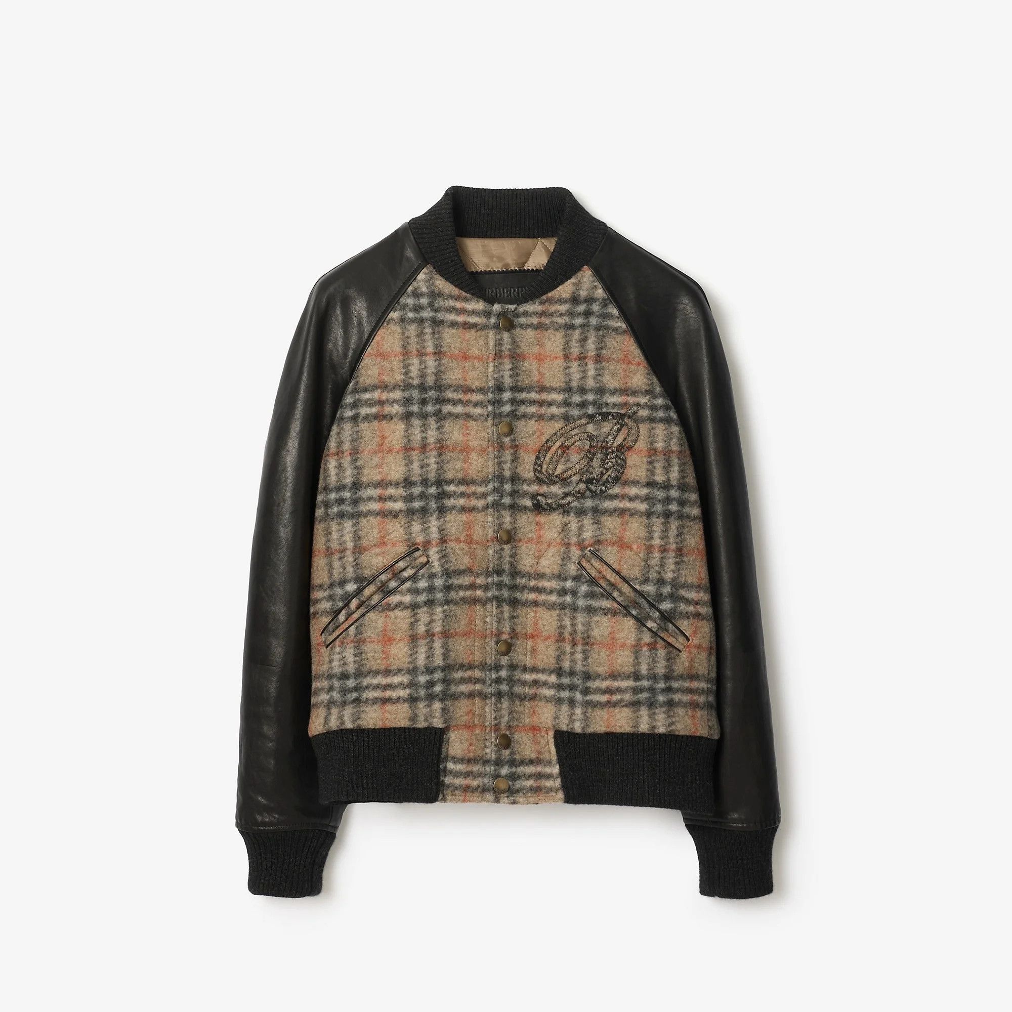 Burberry os11x0526 Check Wool and Leather Bomber Jacket in Multicolor Size US L / EU 52-54 / 3 - 1 Thumbnail