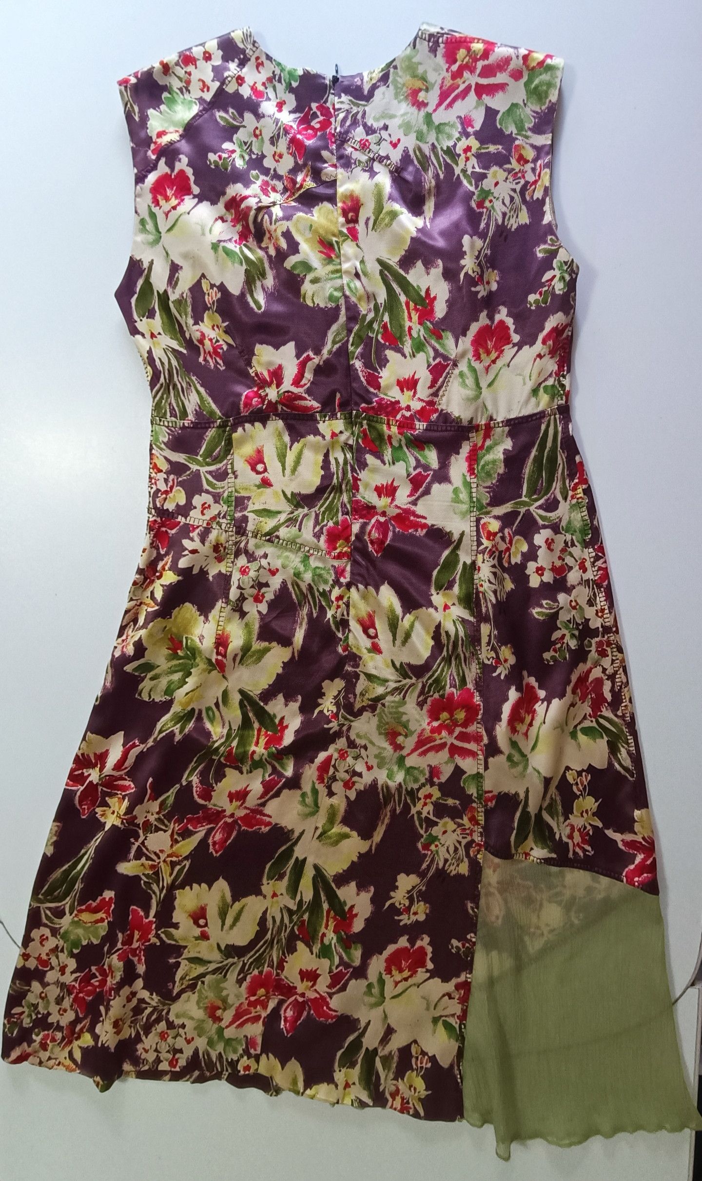 Jean Paul Gaultier 2000's - satin dark purple and floral midi dress Size M / US 6-8 / IT 42-44 - 24 Thumbnail