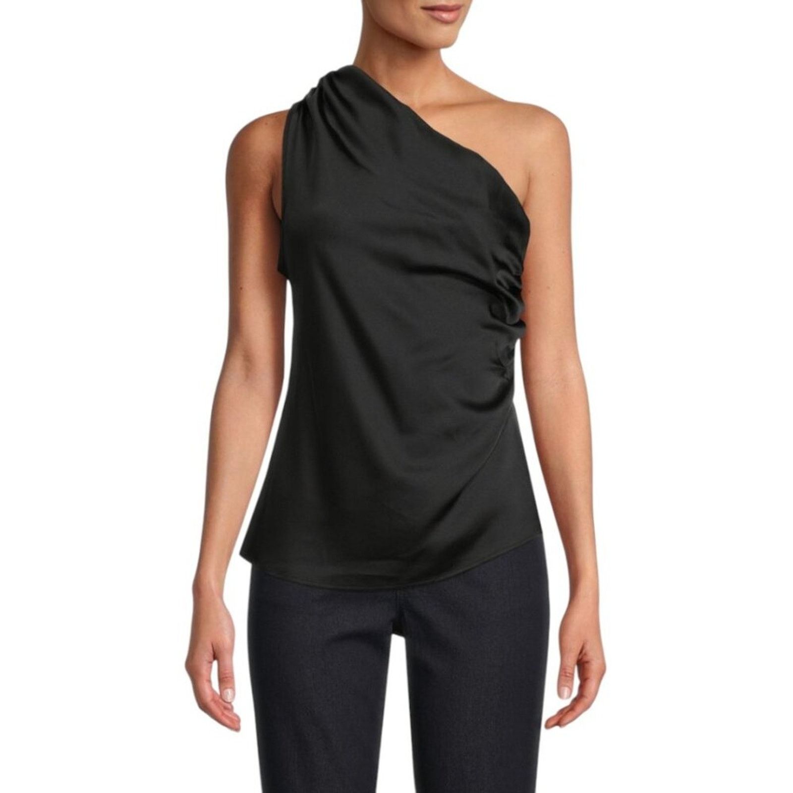 Other Renee C Satin One Shoulder Ruched Top Black XL NWOT $121 MSP Size XL / US 12-14 / IT 48-50 - 1 Thumbnail