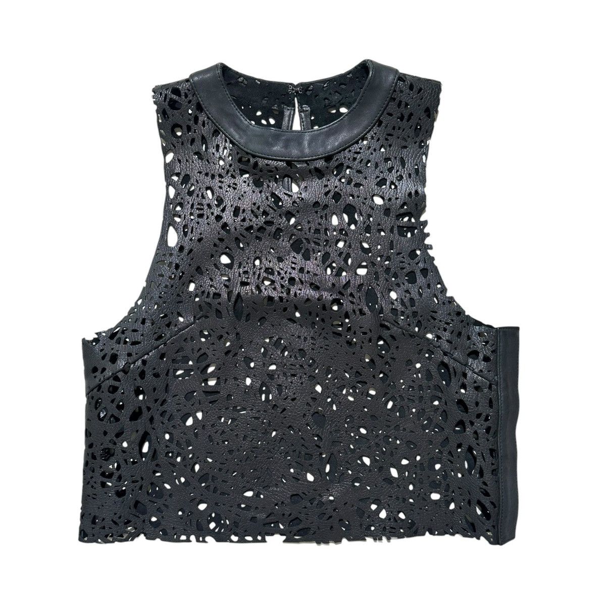 image of Genuine Leather Lambskin Lasercut Hybrid Tank in Black, Men's (Size Medium)