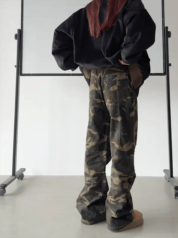 Vintage Camo Print Stacked Flare Pants Size US 33 - 5 Thumbnail