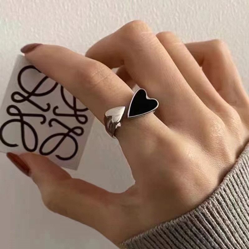 Jewelry Black Vintage Open Heart Ring Size ONE SIZE - 2 Thumbnail