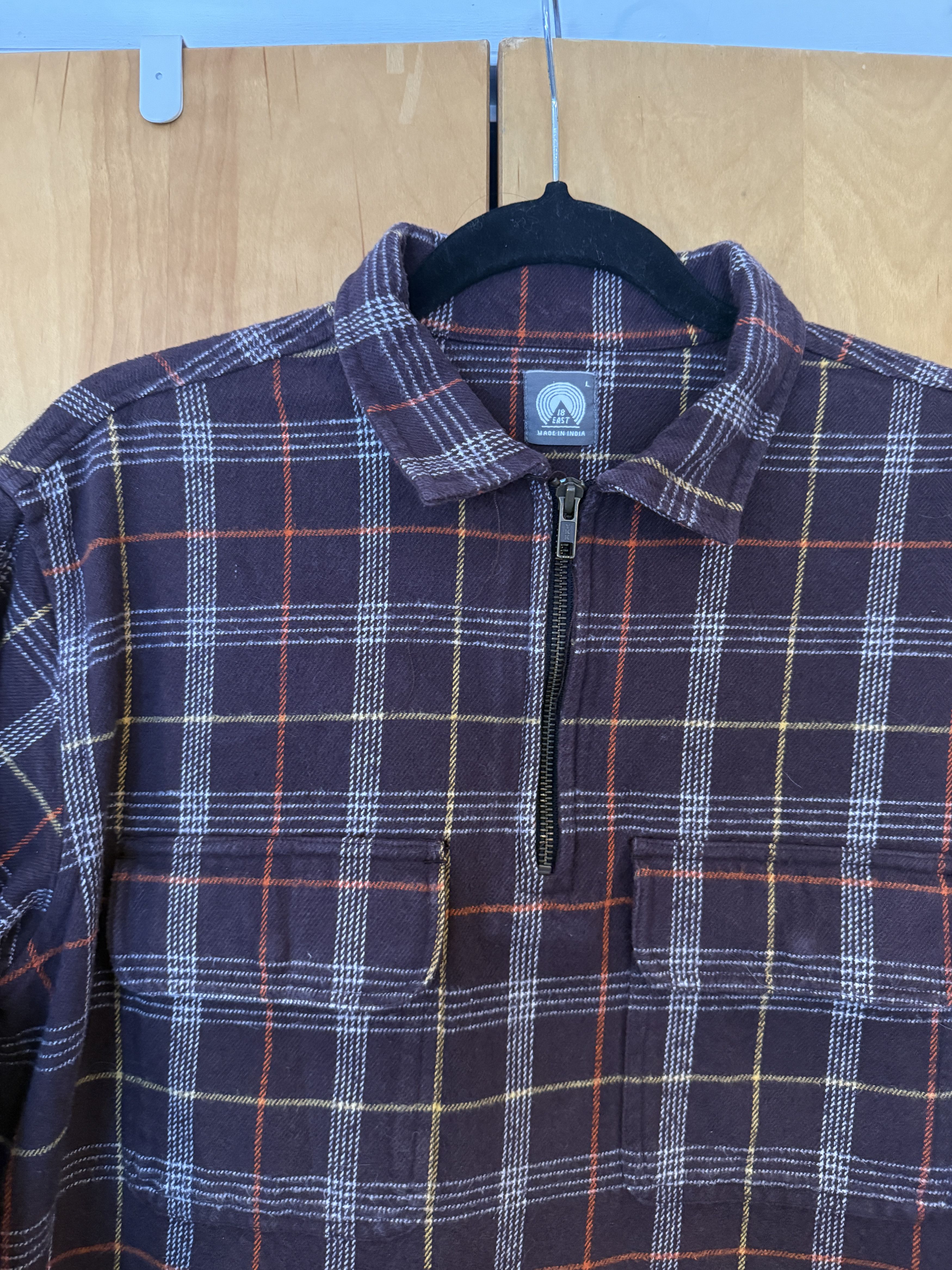 18 East - Brown Flannel, Half Zip (Large)